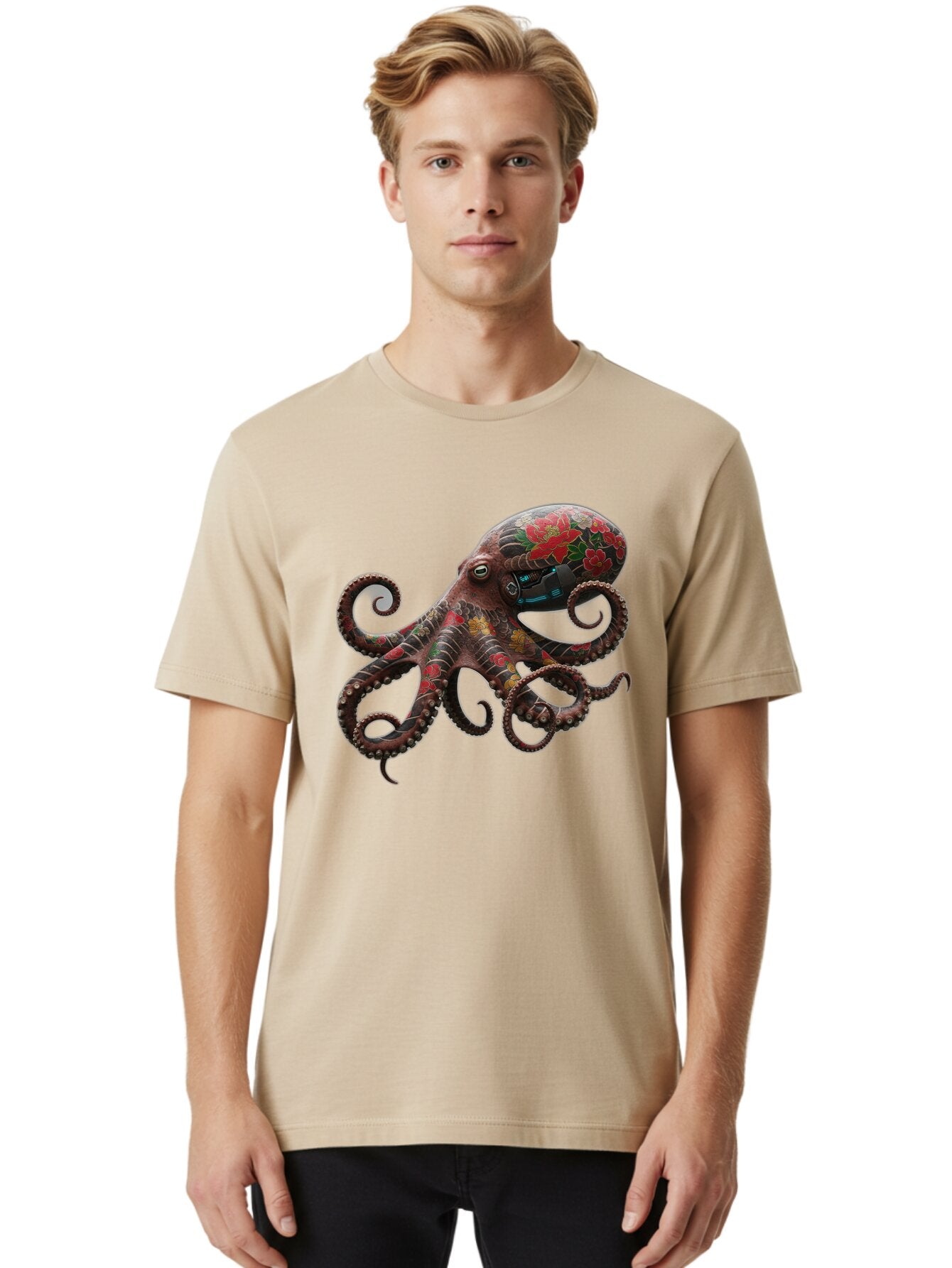 Octopus-With-Floral-Pattern Men'S Graphic Tee, 100% Cotton, Comfortable Casual Summer Wear, Machine Washable, Vintage Camera, Old Camera, Antique Camera, Black Camera, Classic Photography, Photography Equipment, Nostalgic Device, Film Camera, Bam996 24