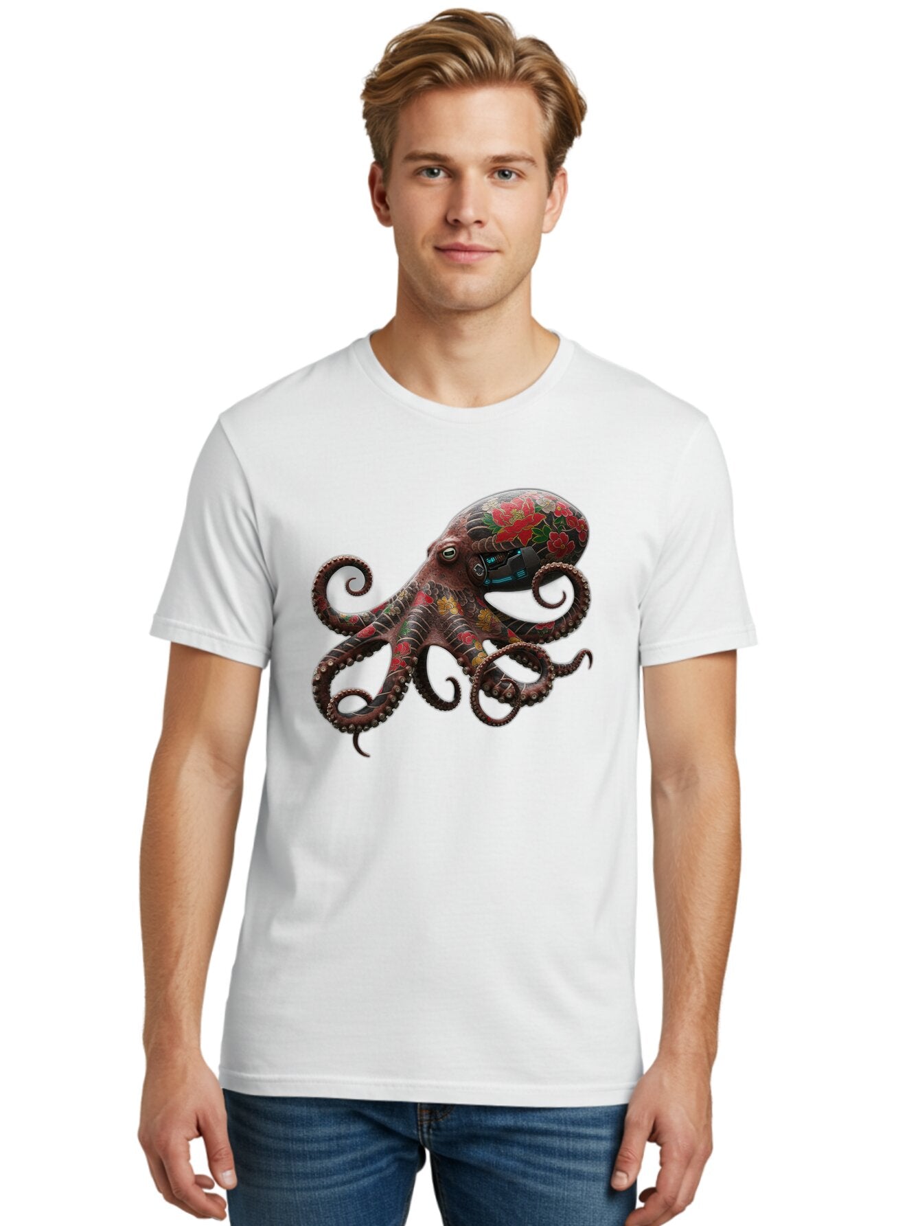 Octopus-With-Floral-Pattern Men'S Graphic Tee, 100% Cotton, Comfortable Casual Summer Wear, Machine Washable, Vintage Camera, Old Camera, Antique Camera, Black Camera, Classic Photography, Photography Equipment, Nostalgic Device, Film Camera, Bam996 16