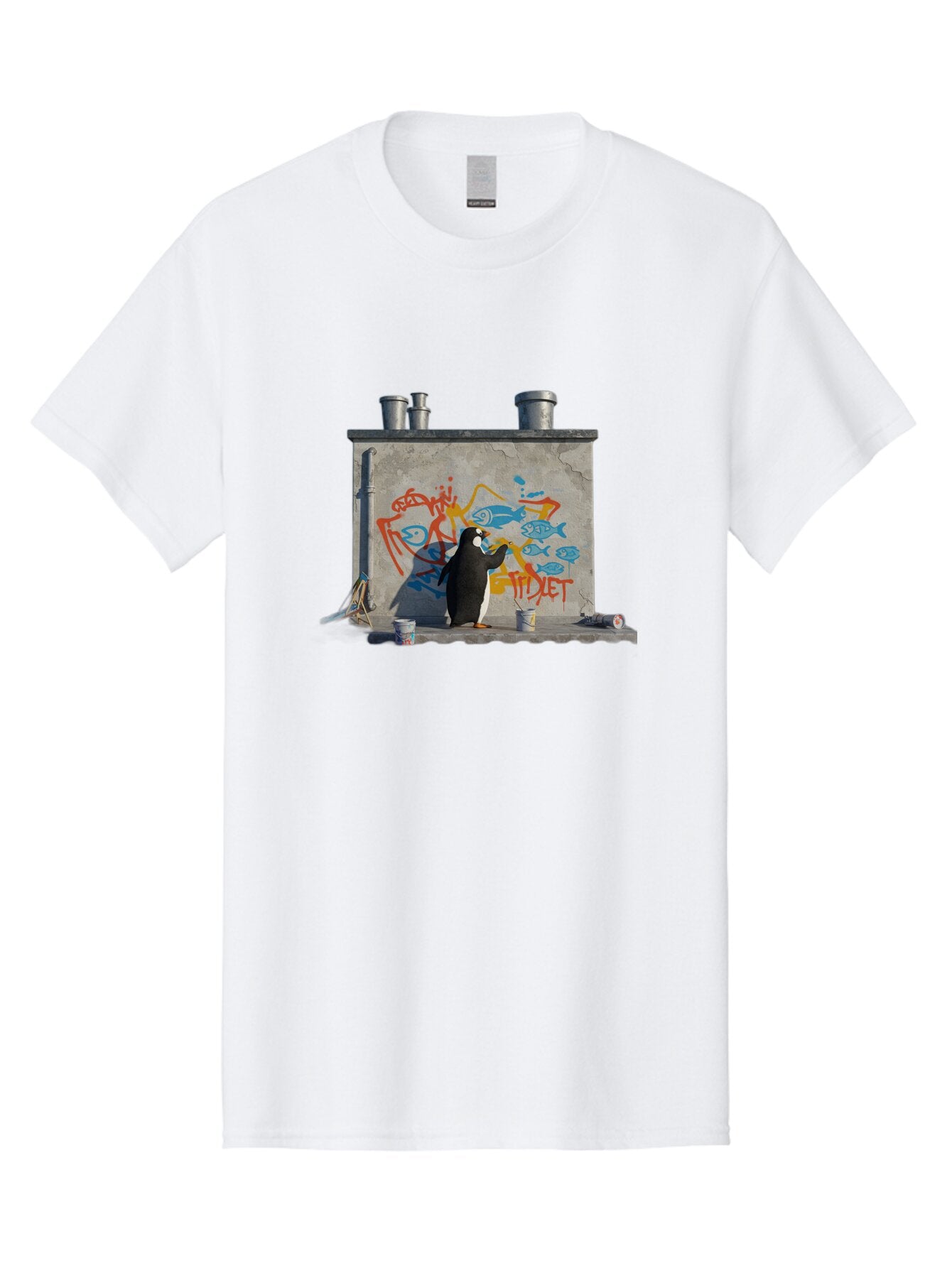Penguin-Painting-Graffiti Men'S Graphic Tee, 100% Cotton, Comfortable Casual Summer Wear, Machine Washable, Vintage Camera, Old Camera, Antique Camera, Black Camera, Classic Photography, Photography Equipment, Nostalgic Device, Film Camera, Ban078 3
