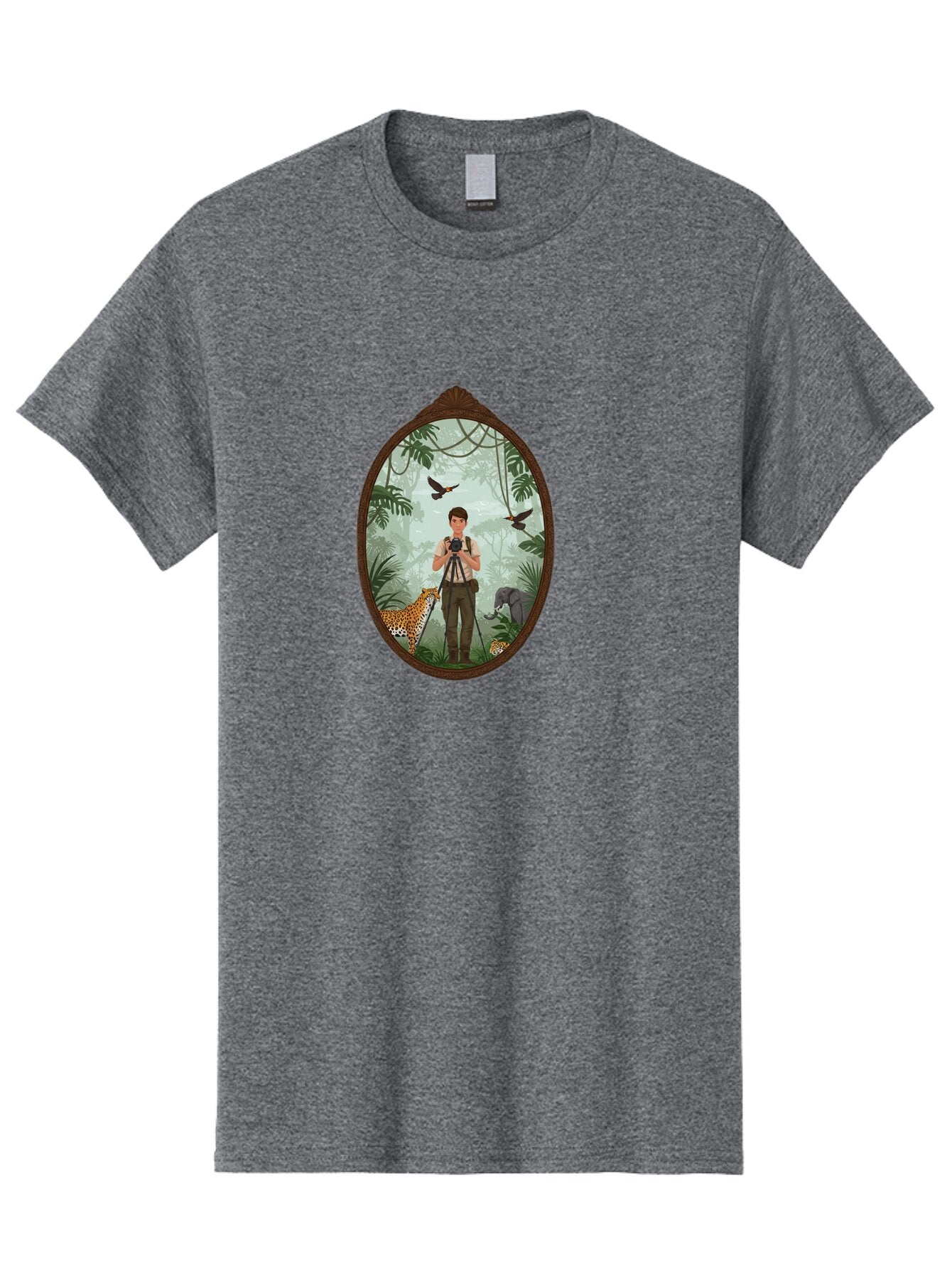 Photographer-In-Jungle Men'S Graphic Tee, 100% Cotton, Comfortable Casual Summer Wear, Machine Washable, Vintage Camera, Old Camera, Antique Camera, Black Camera, Classic Photography, Photography Equipment, Nostalgic Device, Film Camera, Ban100 7