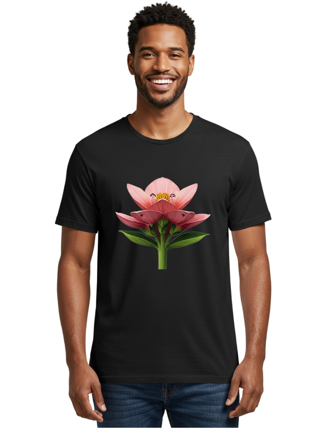 Pink-Flower-With-Faces Men'S Graphic Tee, 100% Cotton, Comfortable Casual Summer Wear, Machine Washable, Vintage Camera, Old Camera, Antique Camera, Black Camera, Classic Photography, Photography Equipment, Nostalgic Device, Film Camera, Ban131 30