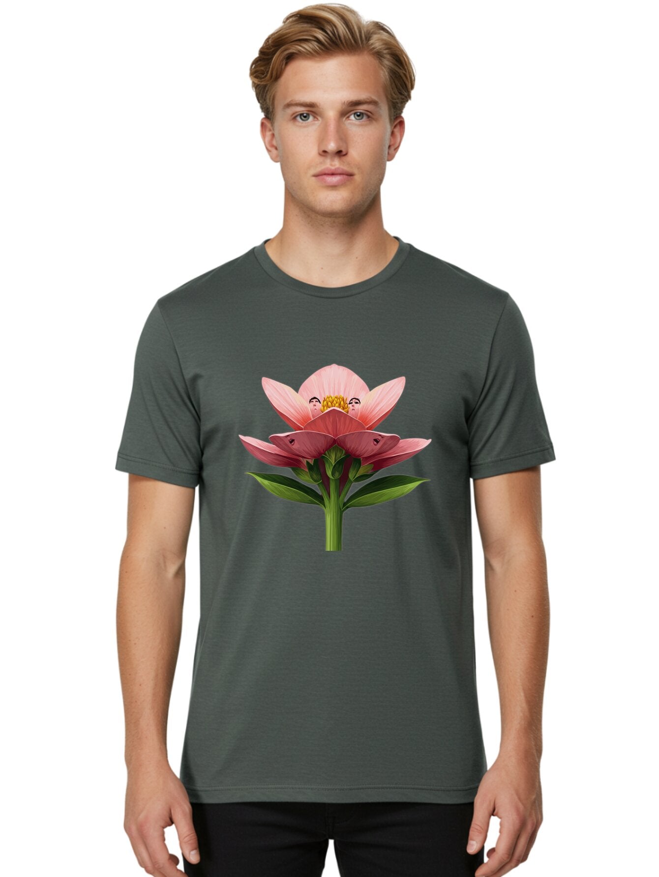 Pink-Flower-With-Faces Men'S Graphic Tee, 100% Cotton, Comfortable Casual Summer Wear, Machine Washable, Vintage Camera, Old Camera, Antique Camera, Black Camera, Classic Photography, Photography Equipment, Nostalgic Device, Film Camera, Ban131 21