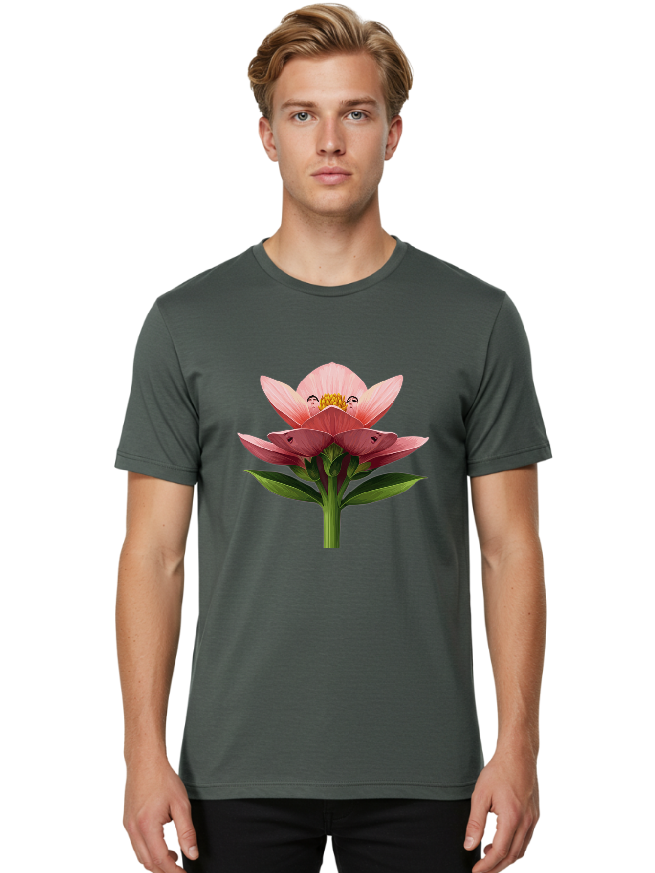 Pink-Flower-With-Faces Men'S Graphic Tee, 100% Cotton, Comfortable Casual Summer Wear, Machine Washable, Vintage Camera, Old Camera, Antique Camera, Black Camera, Classic Photography, Photography Equipment, Nostalgic Device, Film Camera, Ban131 25