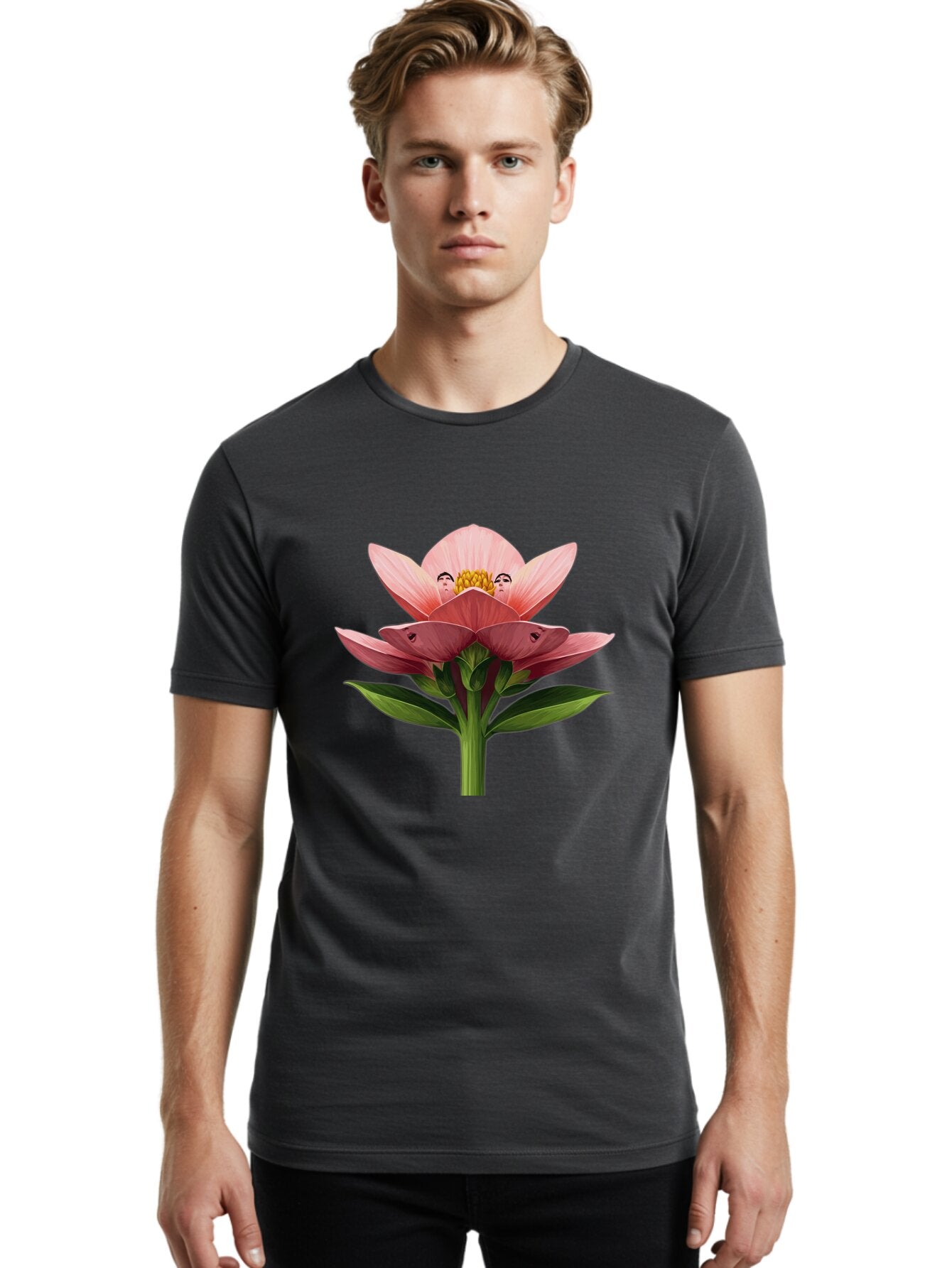 Pink-Flower-With-Faces Men'S Graphic Tee, 100% Cotton, Comfortable Casual Summer Wear, Machine Washable, Vintage Camera, Old Camera, Antique Camera, Black Camera, Classic Photography, Photography Equipment, Nostalgic Device, Film Camera, Ban131 24