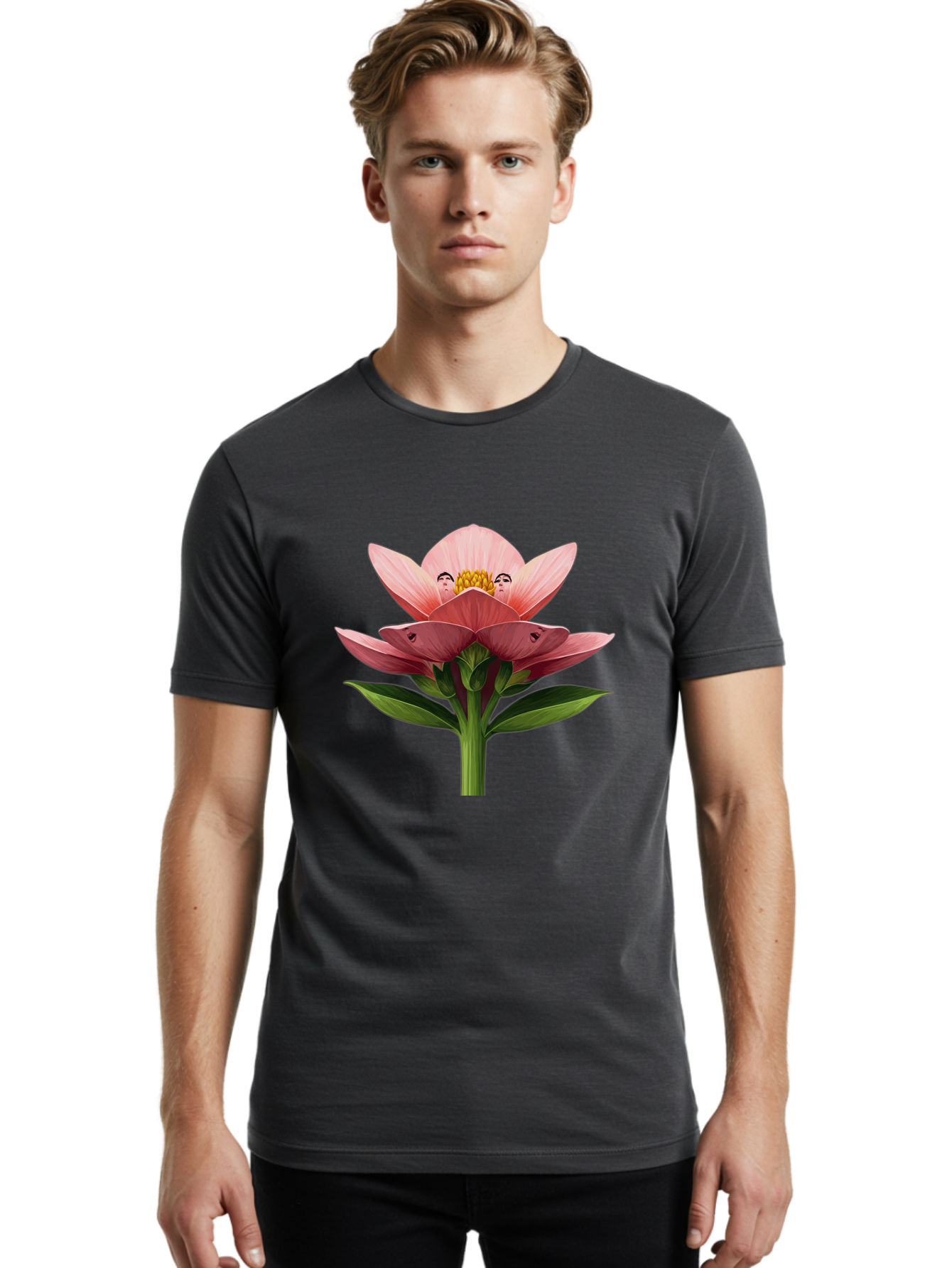Pink-Flower-With-Faces Men'S Graphic Tee, 100% Cotton, Comfortable Casual Summer Wear, Machine Washable, Vintage Camera, Old Camera, Antique Camera, Black Camera, Classic Photography, Photography Equipment, Nostalgic Device, Film Camera, Ban131 22