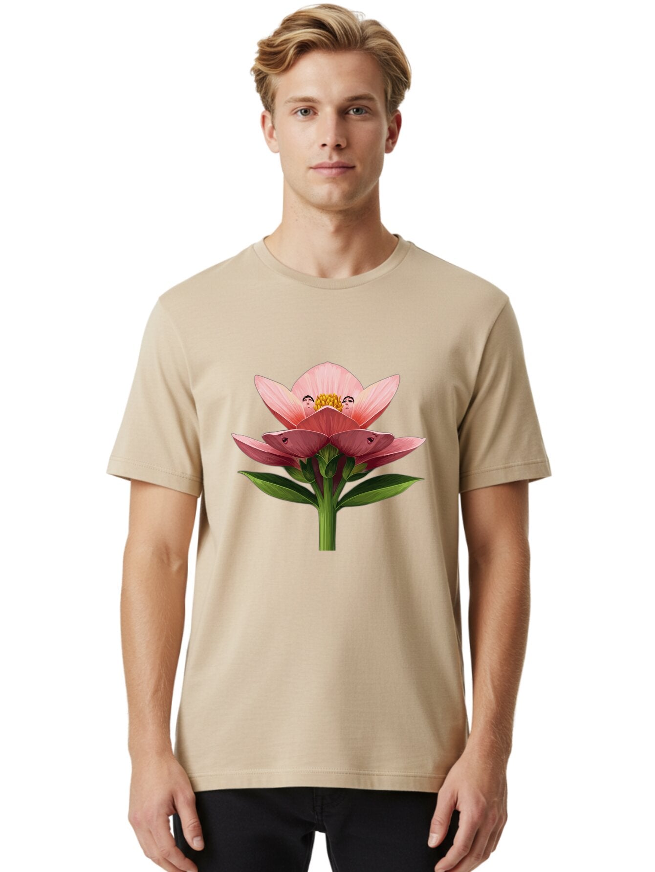 Pink-Flower-With-Faces Men'S Graphic Tee, 100% Cotton, Comfortable Casual Summer Wear, Machine Washable, Vintage Camera, Old Camera, Antique Camera, Black Camera, Classic Photography, Photography Equipment, Nostalgic Device, Film Camera, Ban131 23