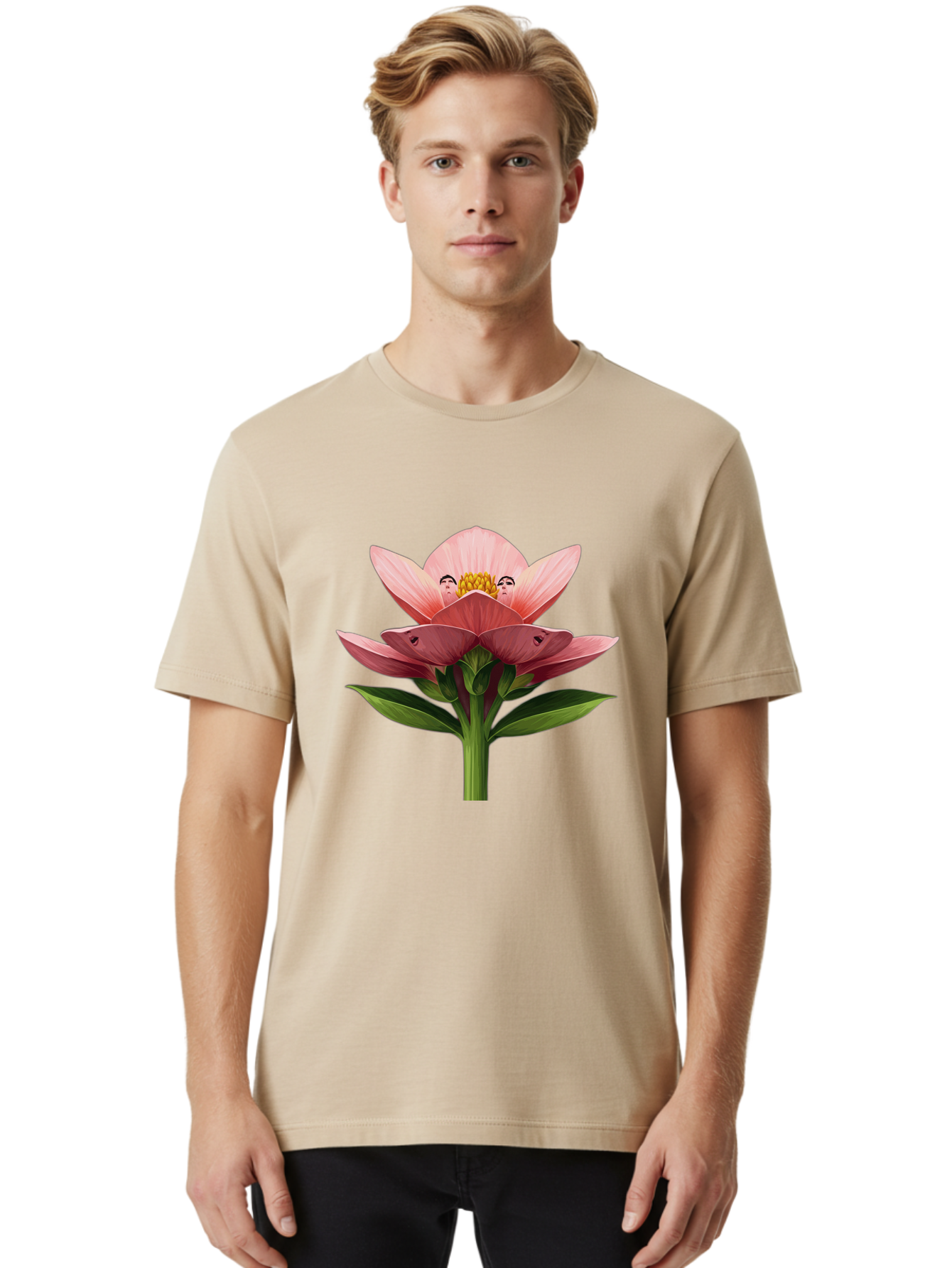 Pink-Flower-With-Faces Men'S Graphic Tee, 100% Cotton, Comfortable Casual Summer Wear, Machine Washable, Vintage Camera, Old Camera, Antique Camera, Black Camera, Classic Photography, Photography Equipment, Nostalgic Device, Film Camera, Ban131 23