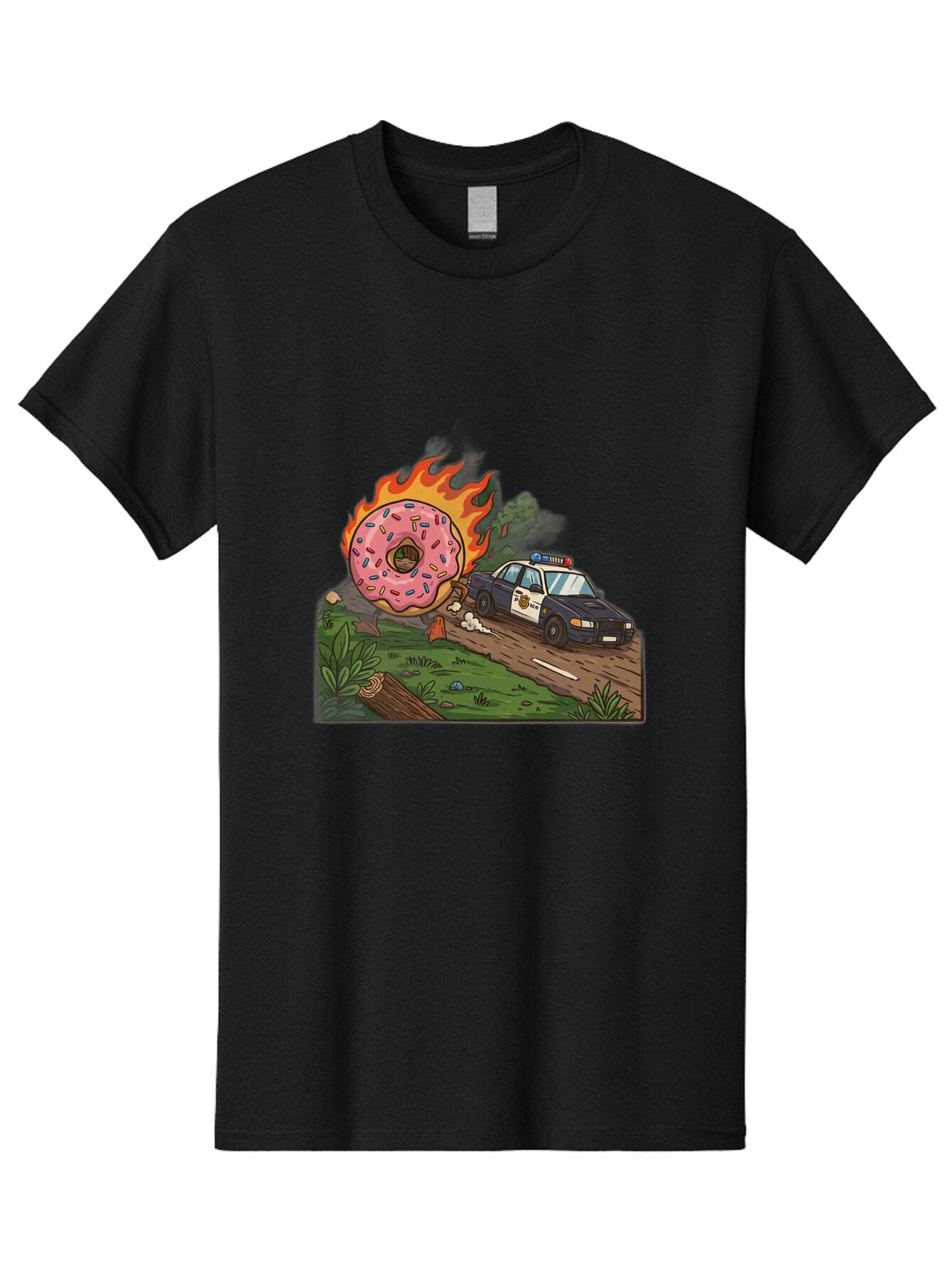 Police-Car-Donut-1 Men'S Graphic Tee, 100% Cotton, Comfortable Casual Summer Wear, Machine Washable, Vintage Camera, Old Camera, Antique Camera, Black Camera, Classic Photography, Photography Equipment, Nostalgic Device, Film Camera, Ban176