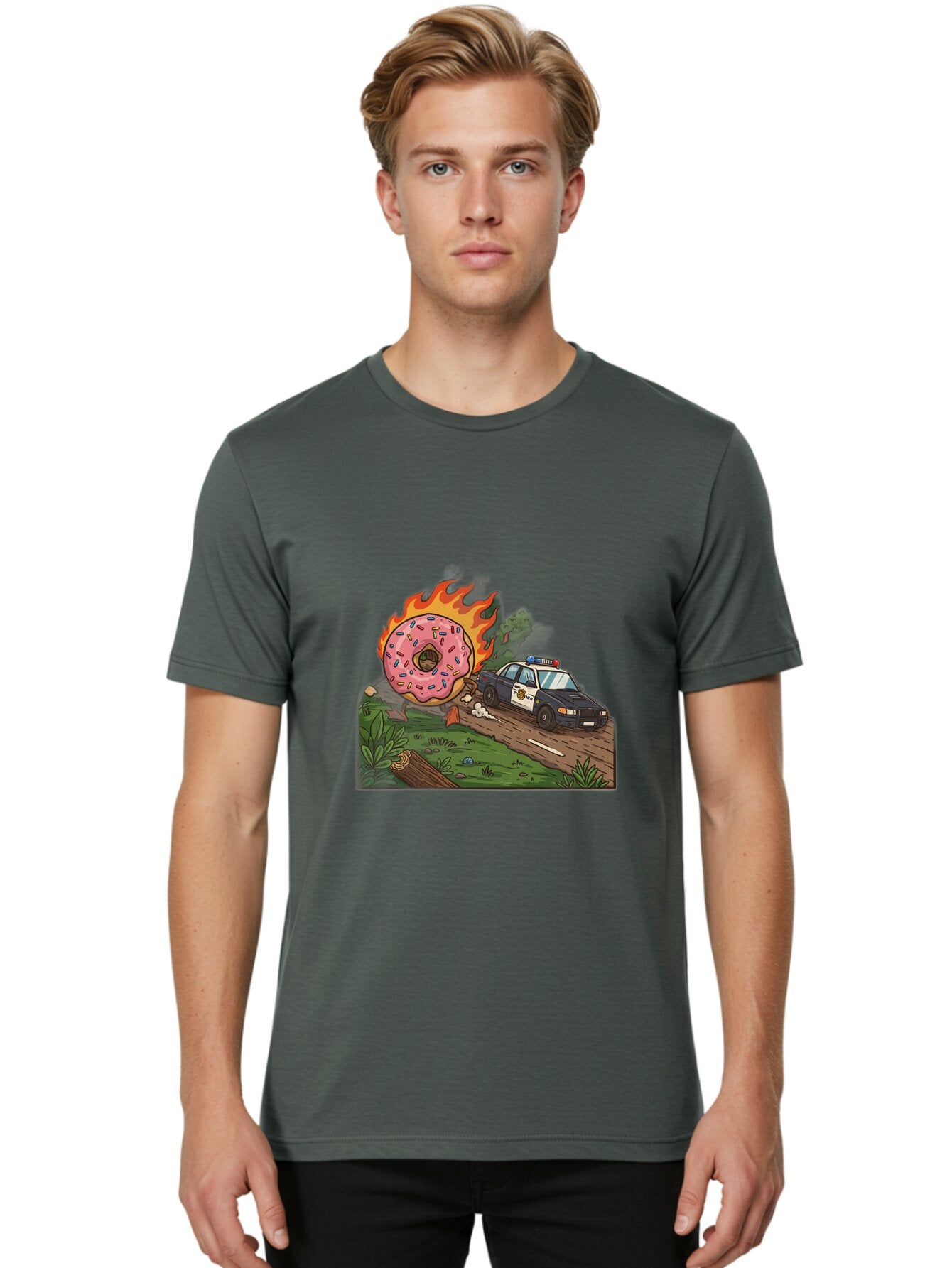 Police-Car-Donut-1 Men'S Graphic Tee, 100% Cotton, Comfortable Casual Summer Wear, Machine Washable, Vintage Camera, Old Camera, Antique Camera, Black Camera, Classic Photography, Photography Equipment, Nostalgic Device, Film Camera, Ban176 21