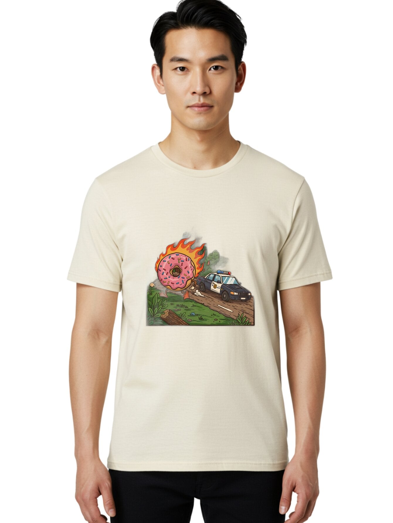 Police-Car-Donut-1 Men'S Graphic Tee, 100% Cotton, Comfortable Casual Summer Wear, Machine Washable, Vintage Camera, Old Camera, Antique Camera, Black Camera, Classic Photography, Photography Equipment, Nostalgic Device, Film Camera, Ban176 16