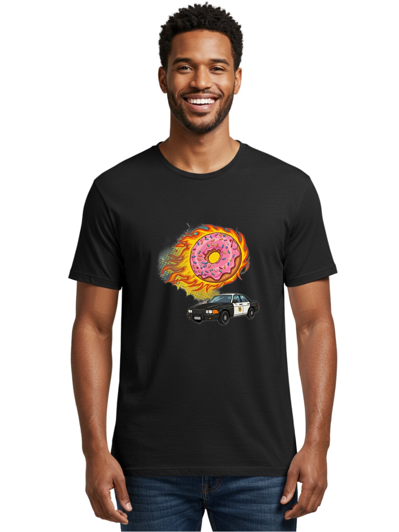 Police-Car-Donut Men'S Graphic Tee, 100% Cotton, Comfortable Casual Summer Wear, Machine Washable, Vintage Camera, Old Camera, Antique Camera, Black Camera, Classic Photography, Photography Equipment, Nostalgic Device, Film Camera, Camera Art Ban177 25