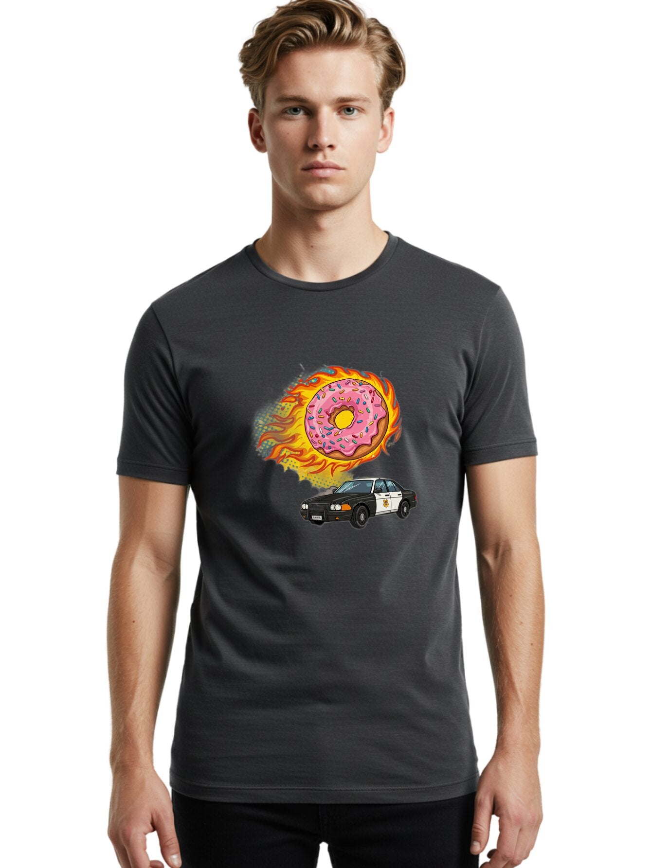 Police-Car-Donut Men'S Graphic Tee, 100% Cotton, Comfortable Casual Summer Wear, Machine Washable, Vintage Camera, Old Camera, Antique Camera, Black Camera, Classic Photography, Photography Equipment, Nostalgic Device, Film Camera, Camera Art Ban177 22