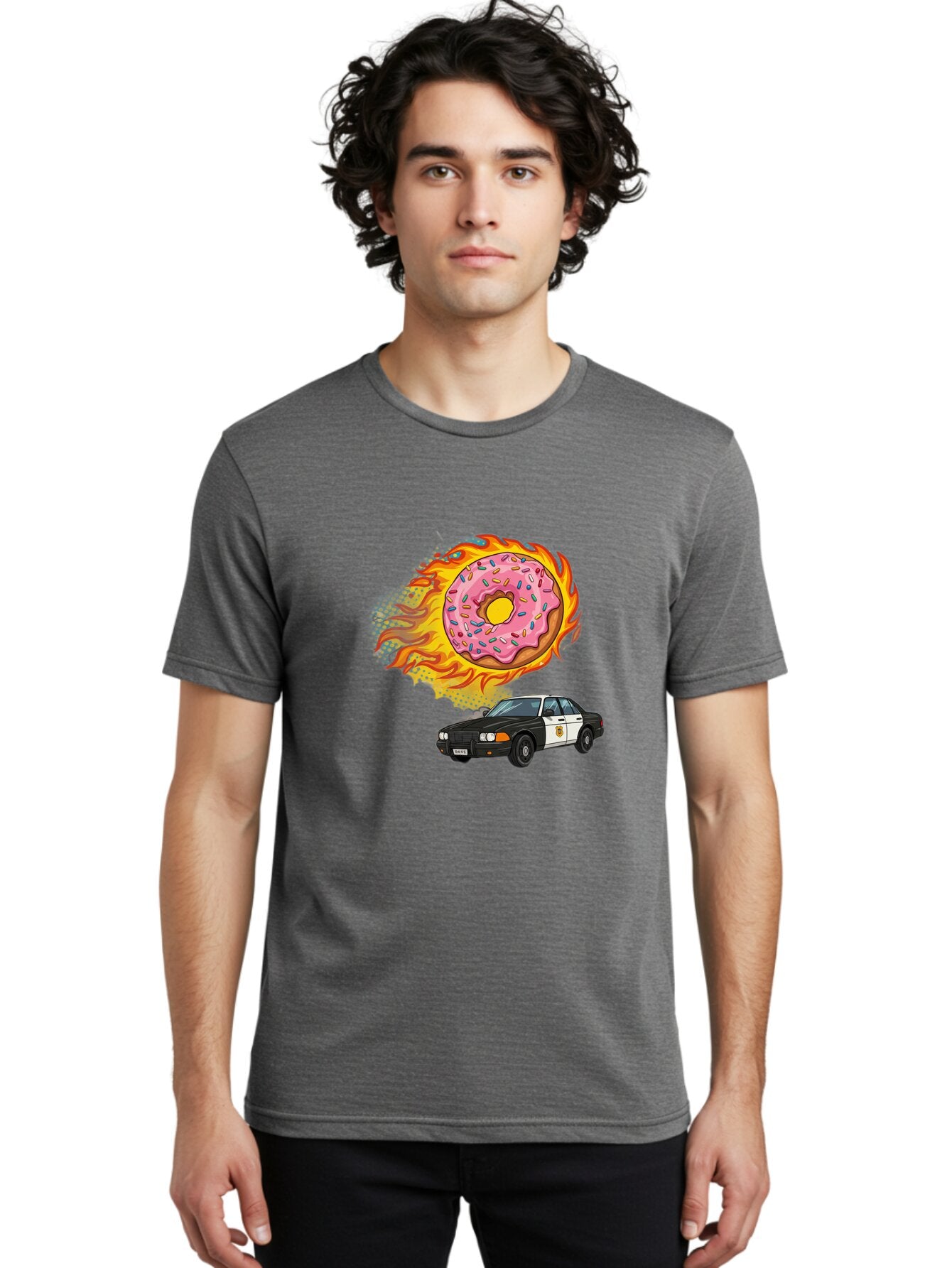 Police-Car-Donut Men'S Graphic Tee, 100% Cotton, Comfortable Casual Summer Wear, Machine Washable, Vintage Camera, Old Camera, Antique Camera, Black Camera, Classic Photography, Photography Equipment, Nostalgic Device, Film Camera, Camera Art Ban177 18