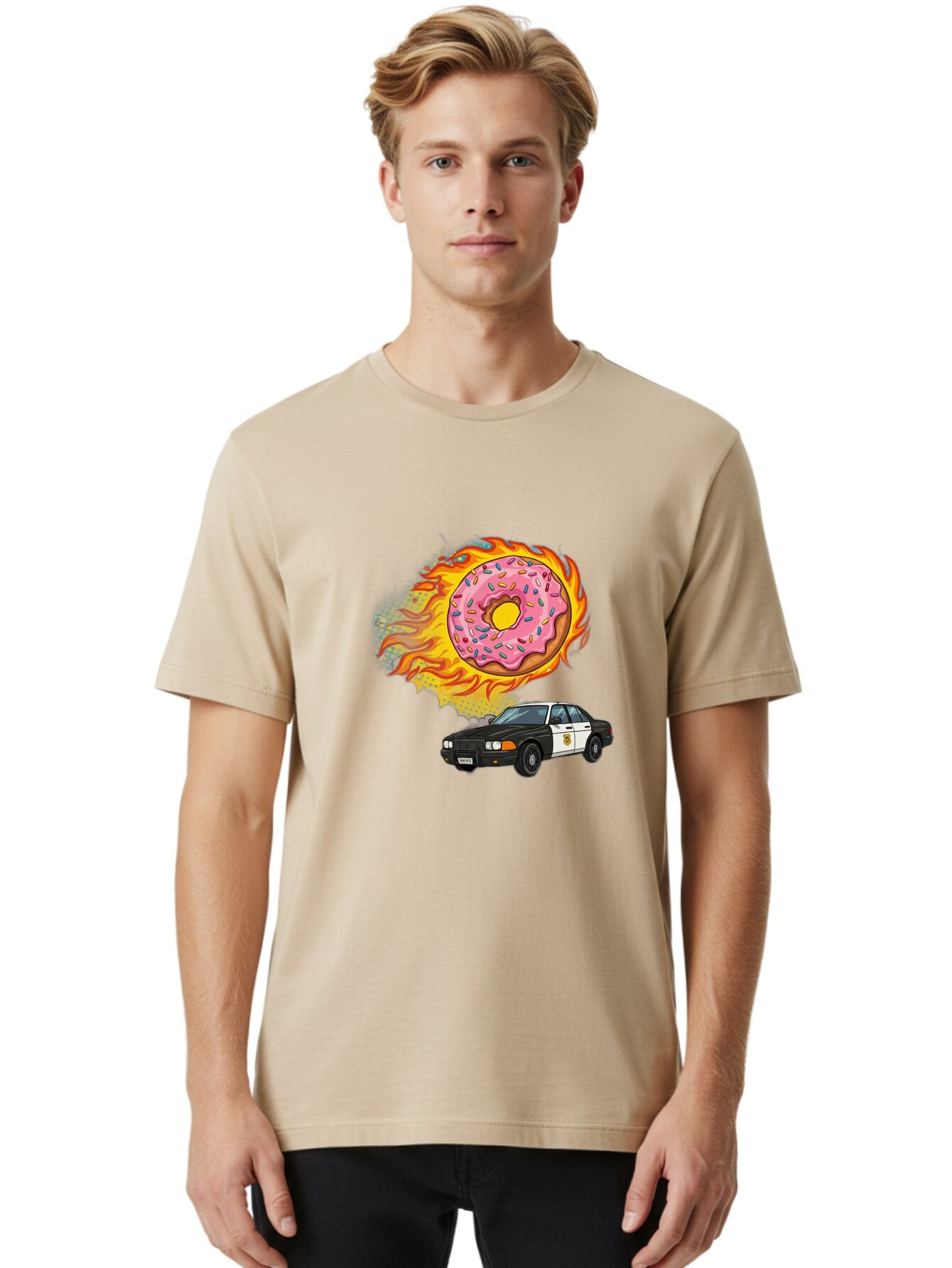 Police-Car-Donut Men'S Graphic Tee, 100% Cotton, Comfortable Casual Summer Wear, Machine Washable, Vintage Camera, Old Camera, Antique Camera, Black Camera, Classic Photography, Photography Equipment, Nostalgic Device, Film Camera, Camera Art Ban177 30