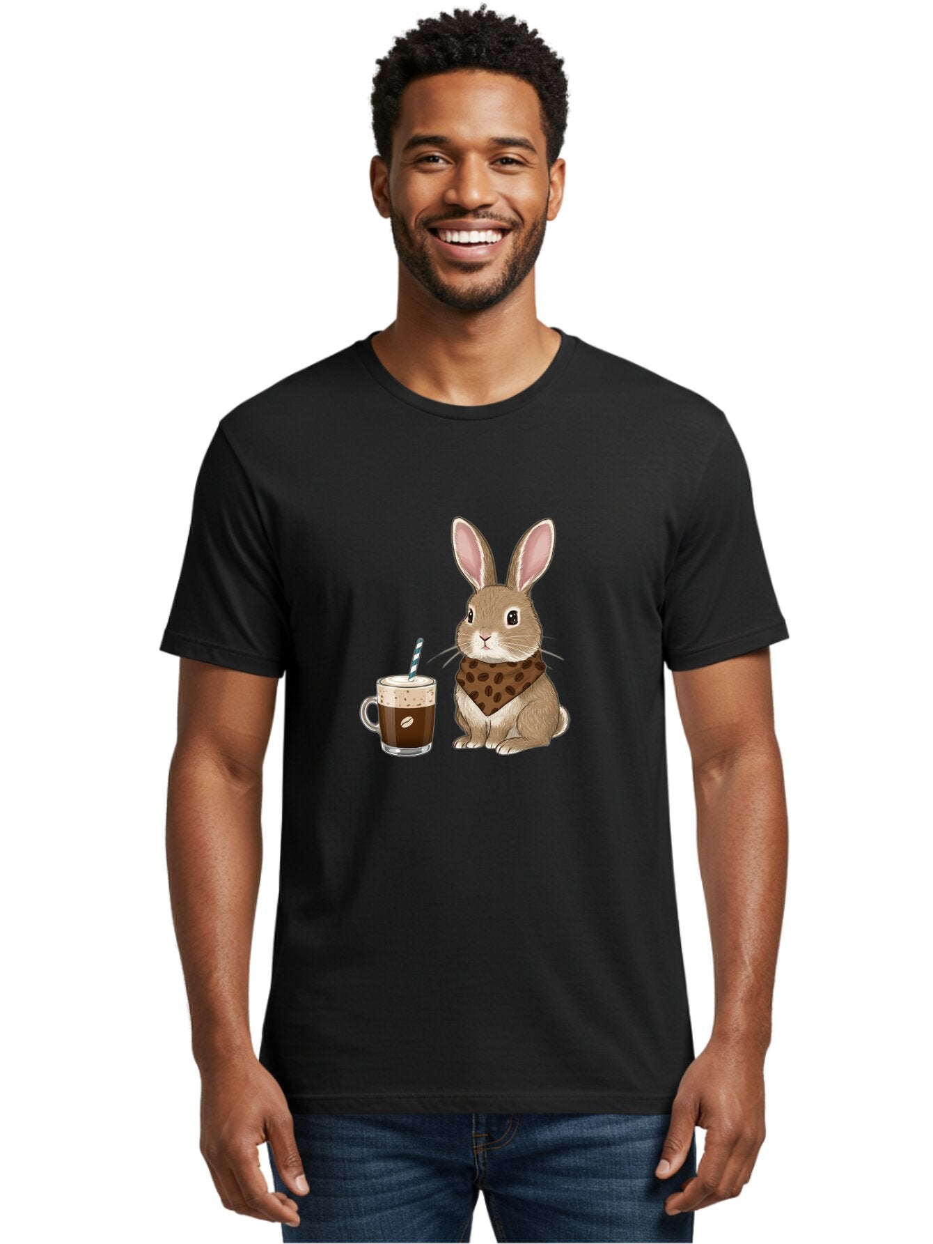 Rabbit-With-Coffee-And-Bandana Men'S Graphic Tee, 100% Cotton, Comfortable Casual Summer Wear, Machine Washable, Vintage Camera, Old Camera, Antique Camera, Black Camera, Classic Photography, Photography Equipment, Nostalgic Device, Ban243 18
