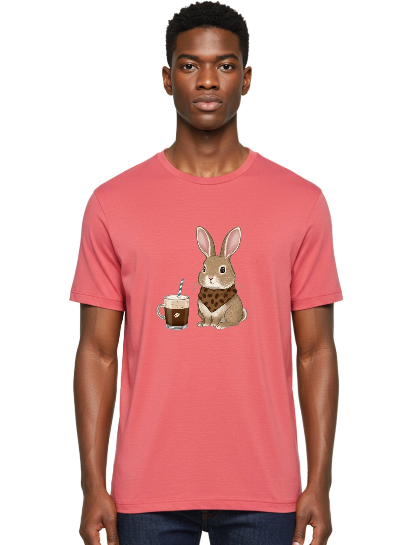 Rabbit-With-Coffee-And-Bandana Men'S Graphic Tee, 100% Cotton, Comfortable Casual Summer Wear, Machine Washable, Vintage Camera, Old Camera, Antique Camera, Black Camera, Classic Photography, Photography Equipment, Nostalgic Device, Ban243 30