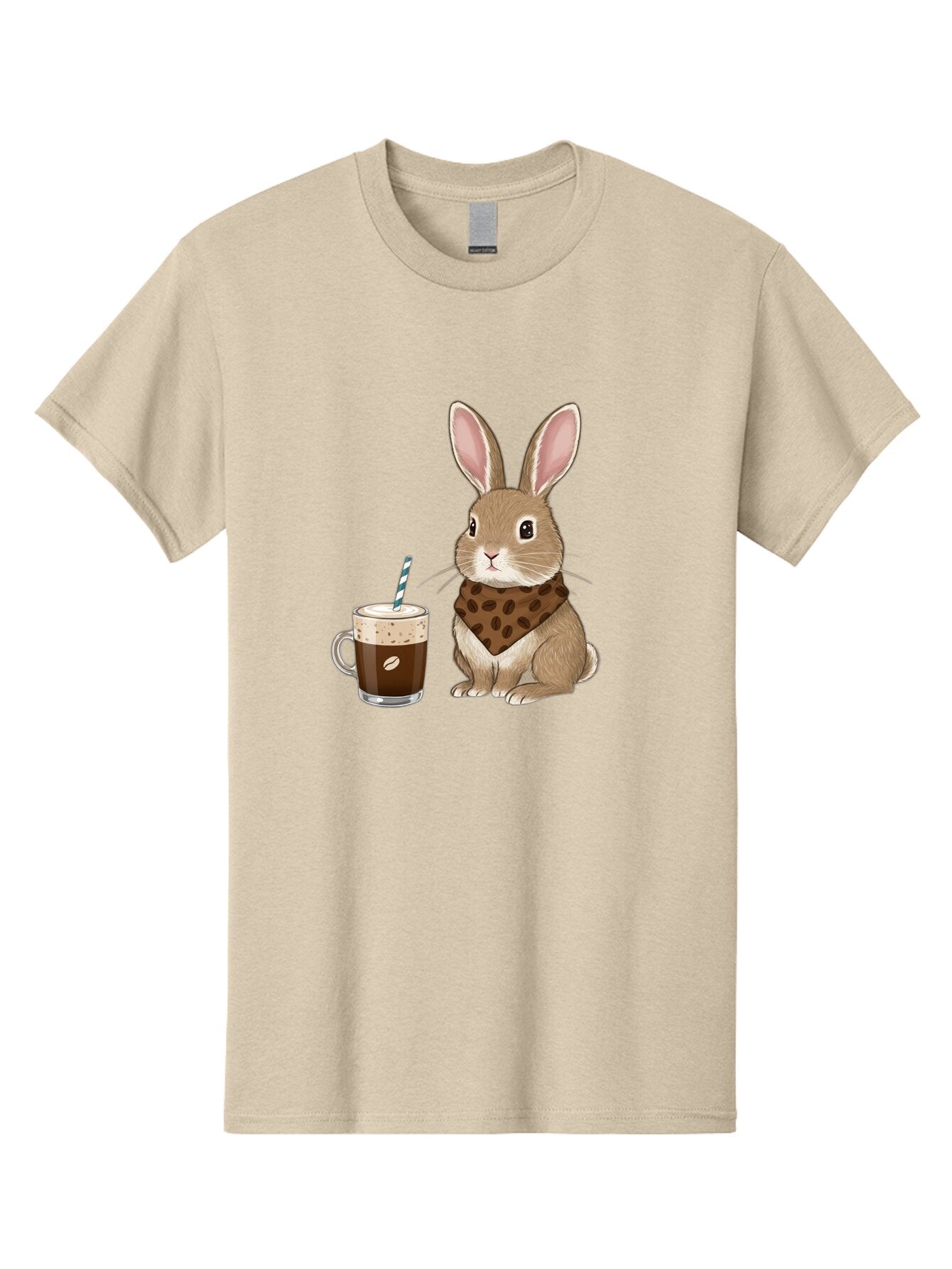 Rabbit-With-Coffee-And-Bandana Men'S Graphic Tee, 100% Cotton, Comfortable Casual Summer Wear, Machine Washable, Vintage Camera, Old Camera, Antique Camera, Black Camera, Classic Photography, Photography Equipment, Nostalgic Device, Ban243