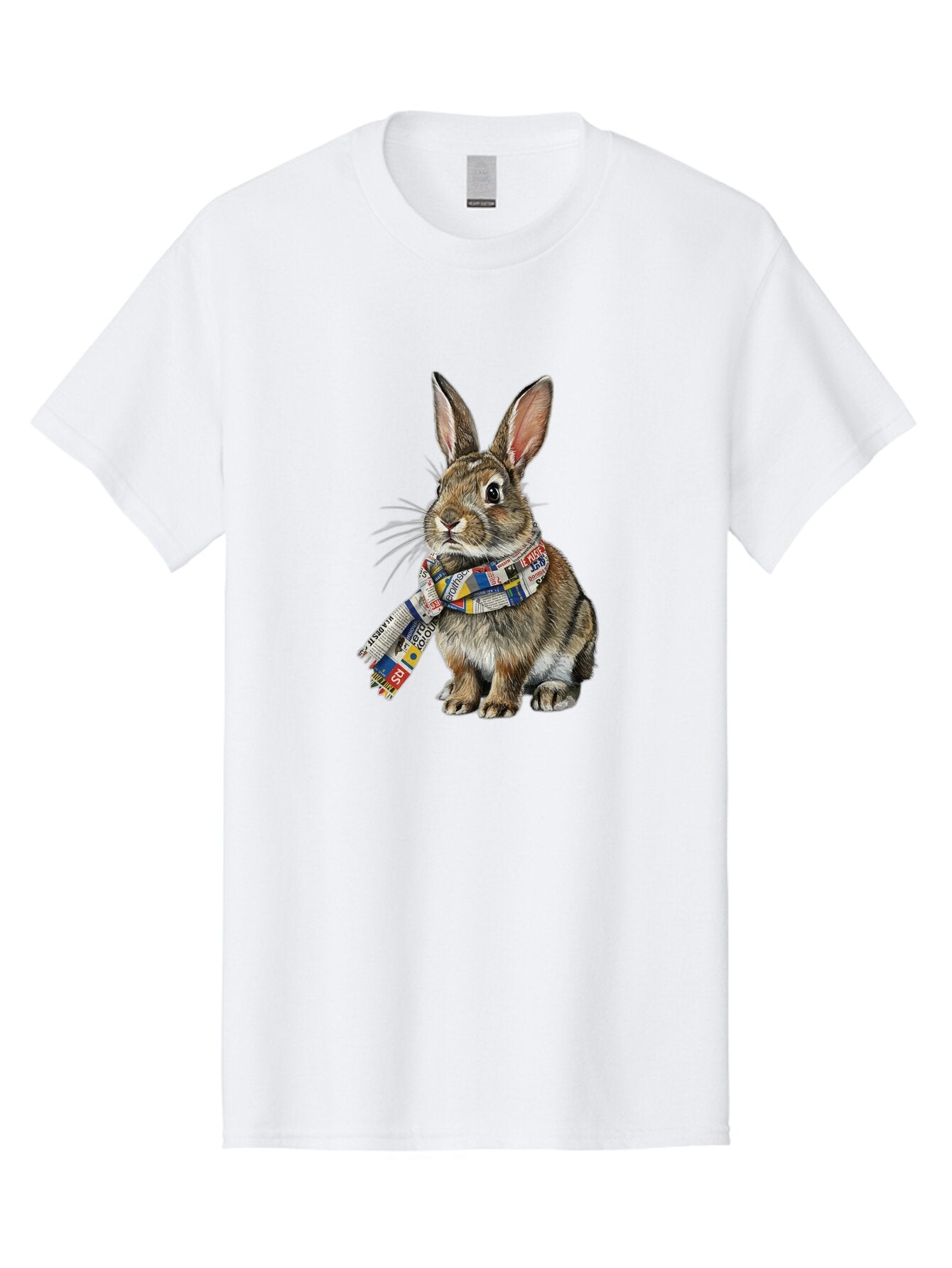 Rabbit-With-News-Scarf Men'S Graphic Tee, 100% Cotton, Comfortable Casual Summer Wear, Machine Washable, Vintage Camera, Old Camera, Antique Camera, Black Camera, Classic Photography, Photography Equipment, Nostalgic Device, Film Camera, Ban244