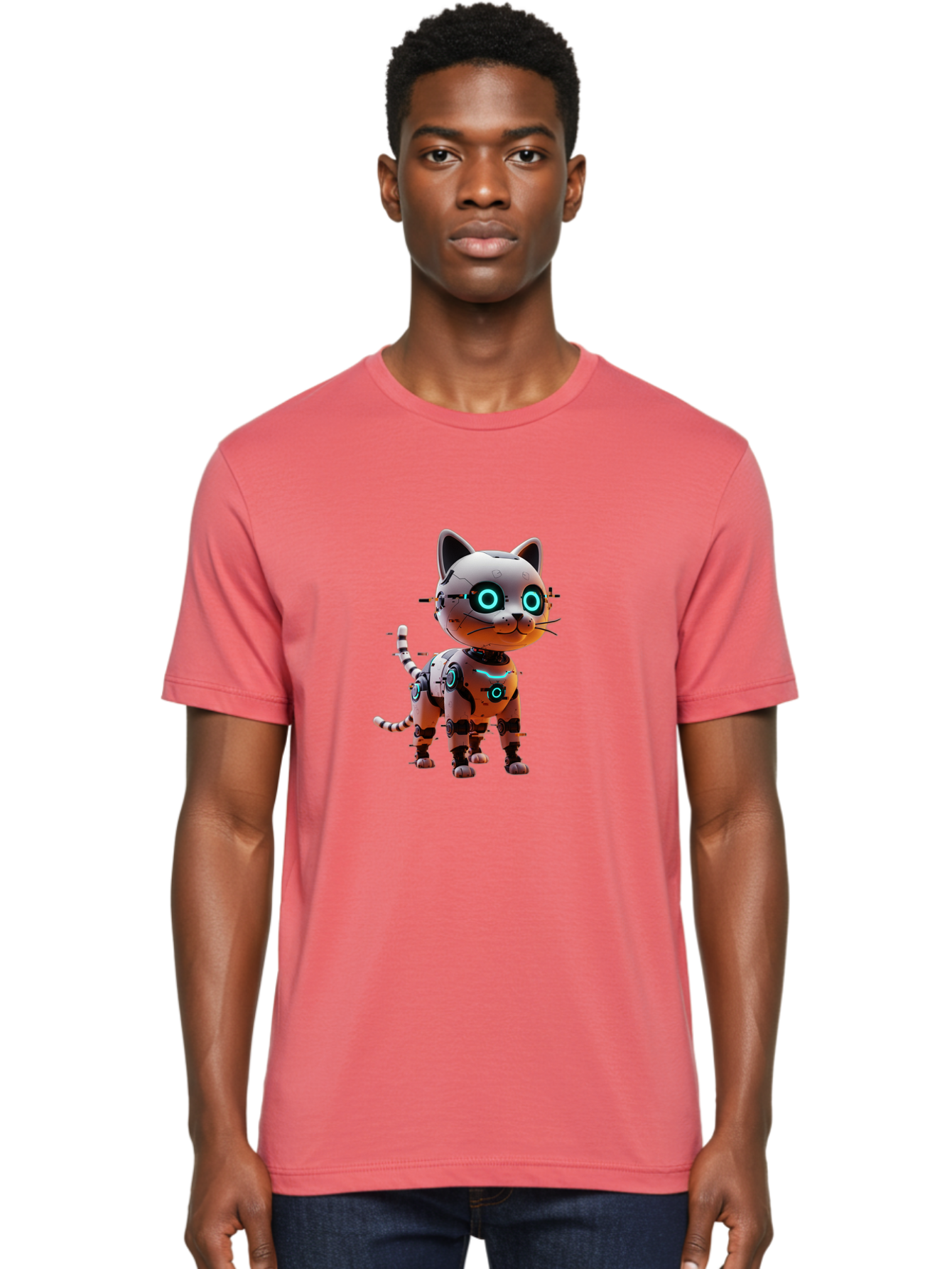 Robot-Cat-1 Men'S Graphic Tee, 100% Cotton, Comfortable Casual Summer Wear, Machine Washable, Vintage Camera, Old Camera, Antique Camera, Black Camera, Classic Photography, Photography Equipment, Nostalgic Device, Film Camera, Camera Art Ban326 30