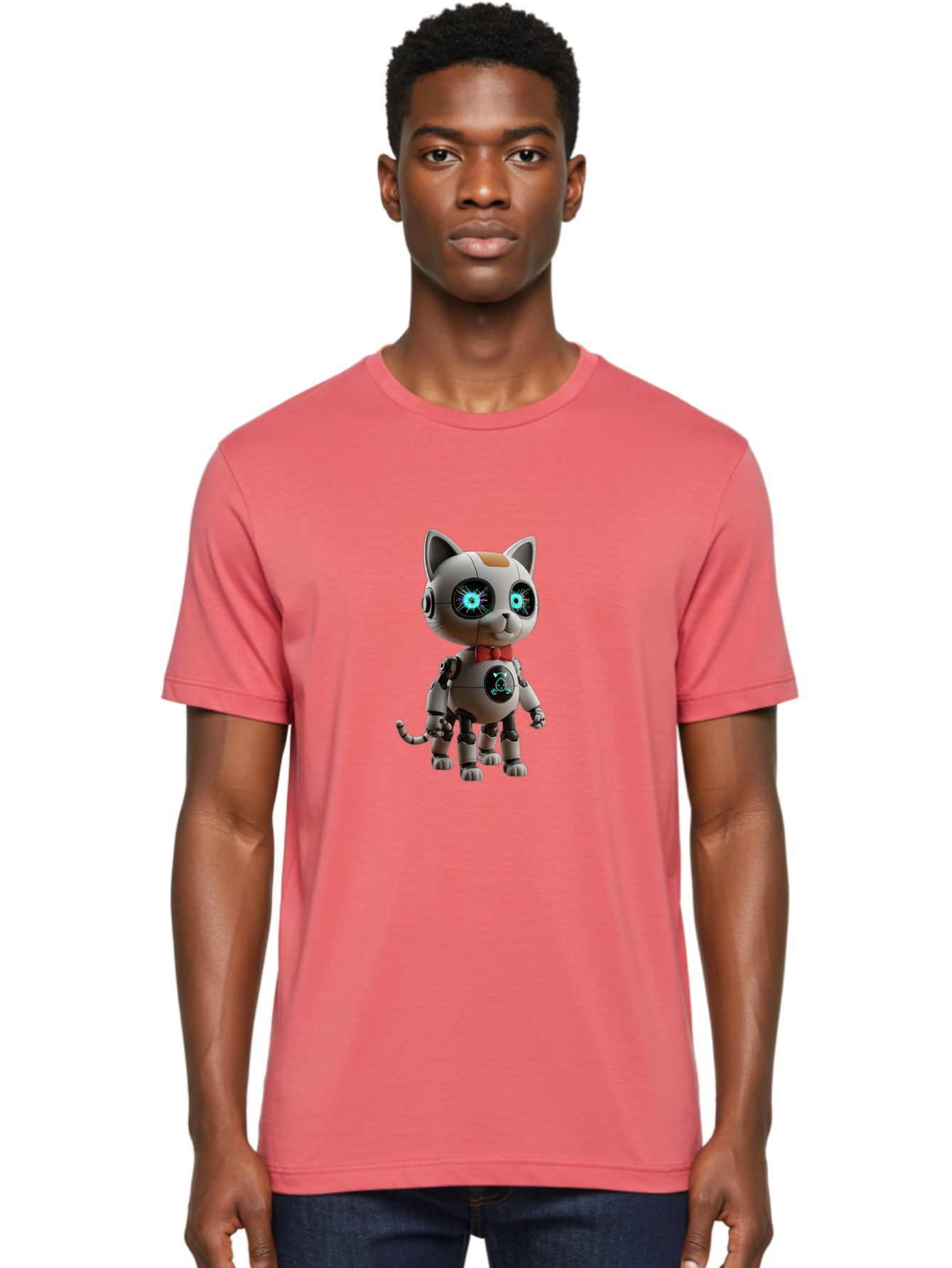 Robot-Cat-3 Men'S Graphic Tee, 100% Cotton, Comfortable Casual Summer Wear, Machine Washable, Vintage Camera, Old Camera, Antique Camera, Black Camera, Classic Photography, Photography Equipment, Nostalgic Device, Film Camera, Camera Art Ban328 24