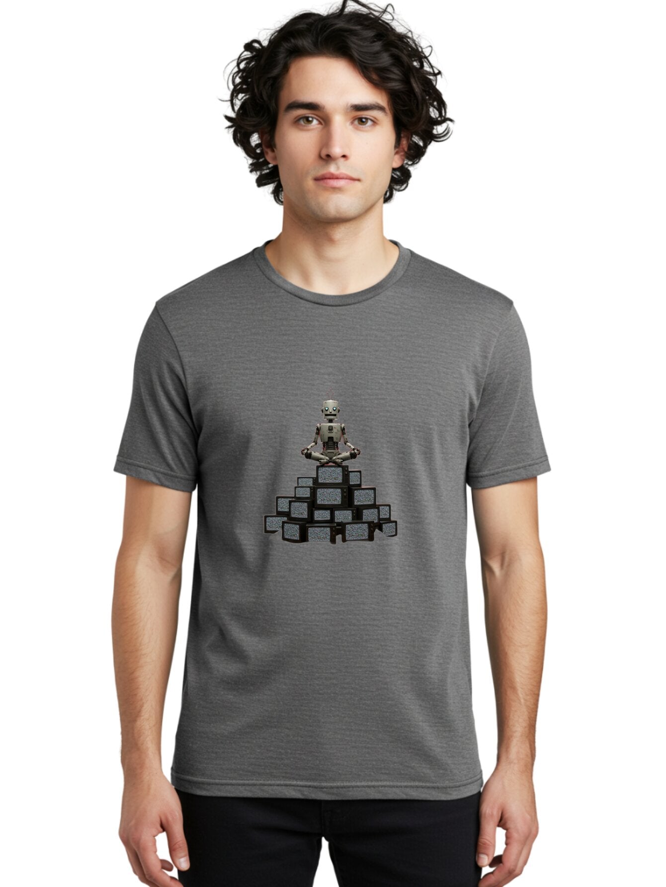 Robot-In-Meditation-Pose-1 Men'S Graphic Tee, 100% Cotton, Comfortable Casual Summer Wear, Machine Washable, Vintage Camera, Old Camera, Antique Camera, Black Camera, Classic Photography, Photography Equipment, Nostalgic Device, Film Camera, Ban341 19