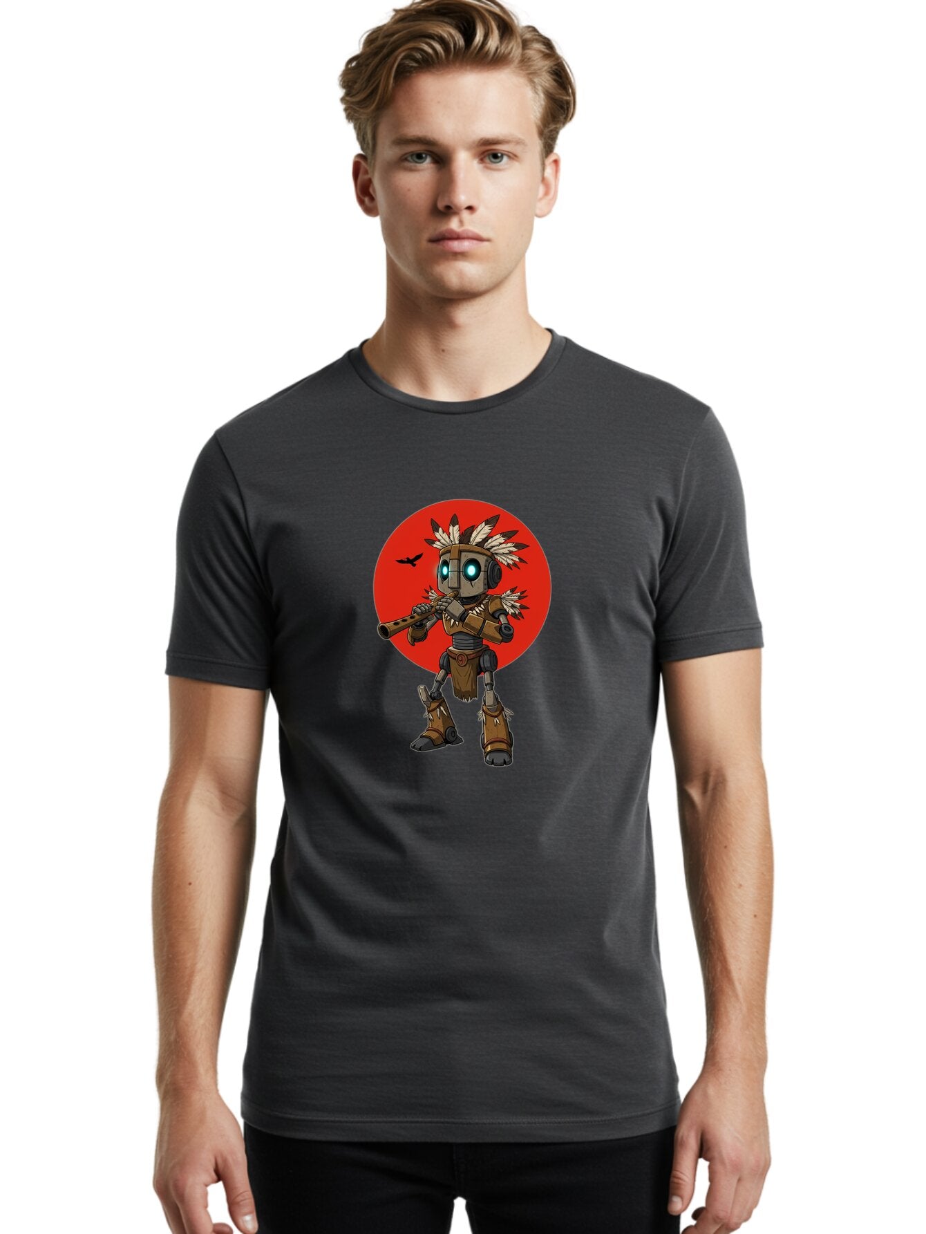 Robot-In-Native-Headdress Men'S Graphic Tee, 100% Cotton, Comfortable Casual Summer Wear, Machine Washable, Vintage Camera, Old Camera, Antique Camera, Black Camera, Classic Photography, Photography Equipment, Nostalgic Device, Film Camera, Ban343 24