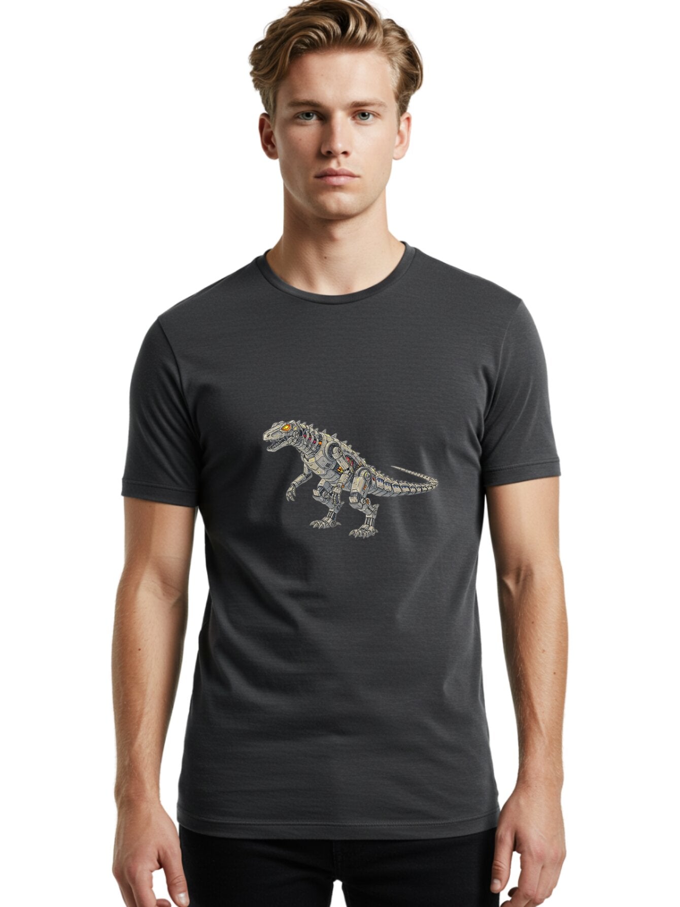Robot-T-Rex Men'S Graphic Tee, 100% Cotton, Comfortable Casual Summer Wear, Machine Washable, Vintage Camera, Old Camera, Antique Camera, Black Camera, Classic Photography, Photography Equipment, Nostalgic Device, Film Camera, Camera Art Ban348 27