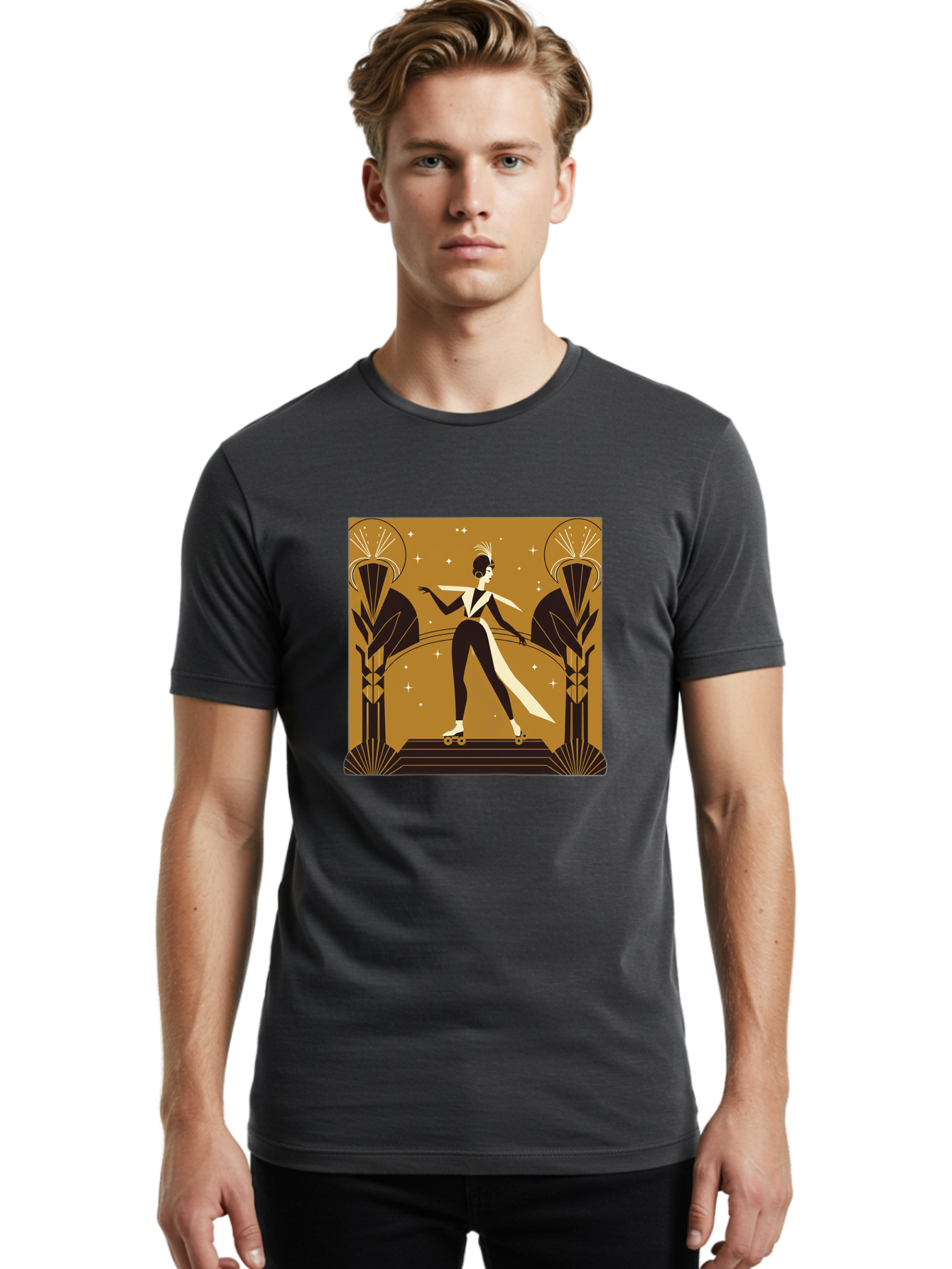 Roller-Skater-Art-Deco-Style Men'S Graphic Tee, 100% Cotton, Comfortable Casual Summer Wear, Machine Washable, Vintage Camera, Old Camera, Antique Camera, Black Camera, Classic Photography, Photography Equipment, Nostalgic Device, Film Camera, Ban359 22
