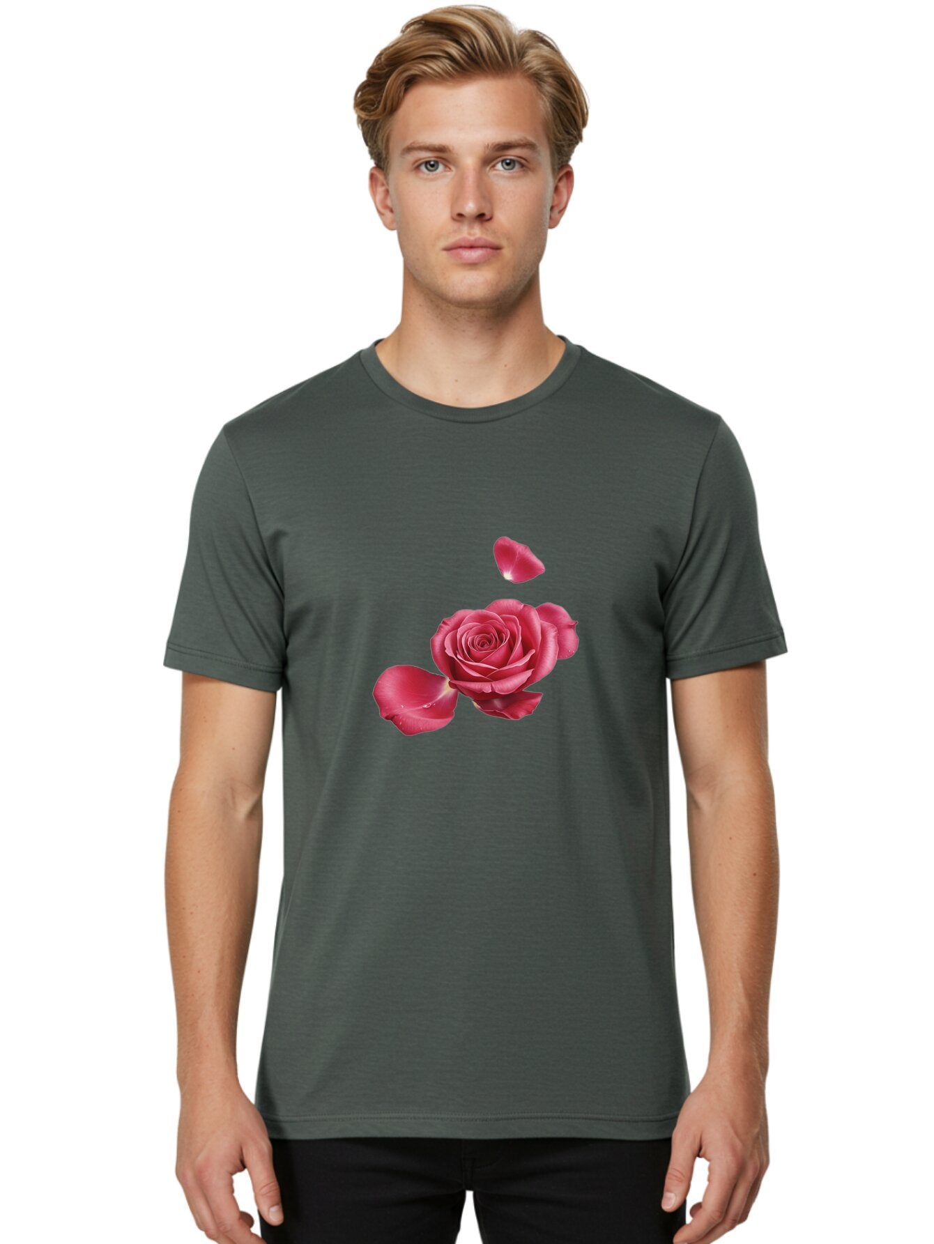Rose-With-Falling-Petals Men'S Graphic Tee, 100% Cotton, Comfortable Casual Summer Wear, Machine Washable, Vintage Camera, Old Camera, Antique Camera, Black Camera, Classic Photography, Photography Equipment, Nostalgic Device, Film Camera, Ban363 23