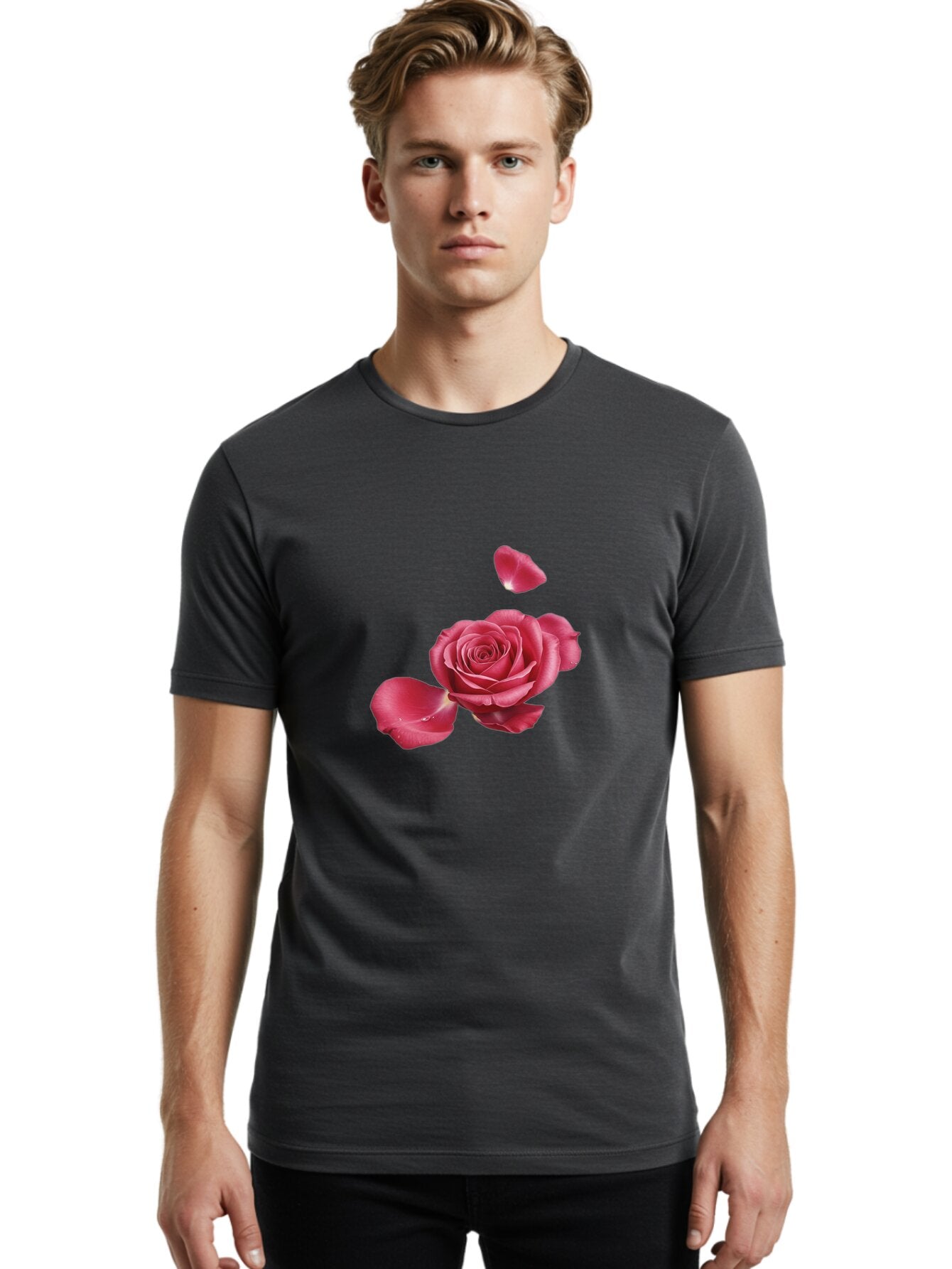 Rose-With-Falling-Petals Men'S Graphic Tee, 100% Cotton, Comfortable Casual Summer Wear, Machine Washable, Vintage Camera, Old Camera, Antique Camera, Black Camera, Classic Photography, Photography Equipment, Nostalgic Device, Film Camera, Ban363 25