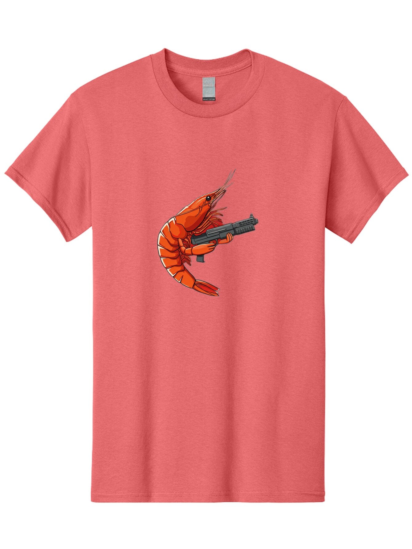 Shrimp-With-Gun-1 Men'S Graphic Tee, 100% Cotton, Comfortable Casual Summer Wear, Machine Washable, Vintage Camera, Old Camera, Antique Camera, Black Camera, Classic Photography, Photography Equipment, Nostalgic Device, Film Camera, Camera Art Ban460