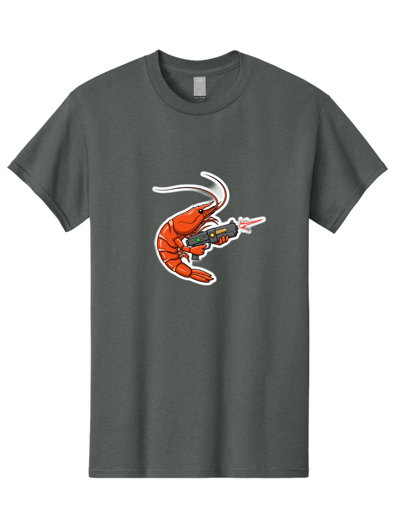 Shrimp-With-Gun-2 Men'S Graphic Tee, 100% Cotton, Comfortable Casual Summer Wear, Machine Washable, Vintage Camera, Old Camera, Antique Camera, Black Camera, Classic Photography, Photography Equipment, Nostalgic Device, Film Camera, Camera Art Ban461