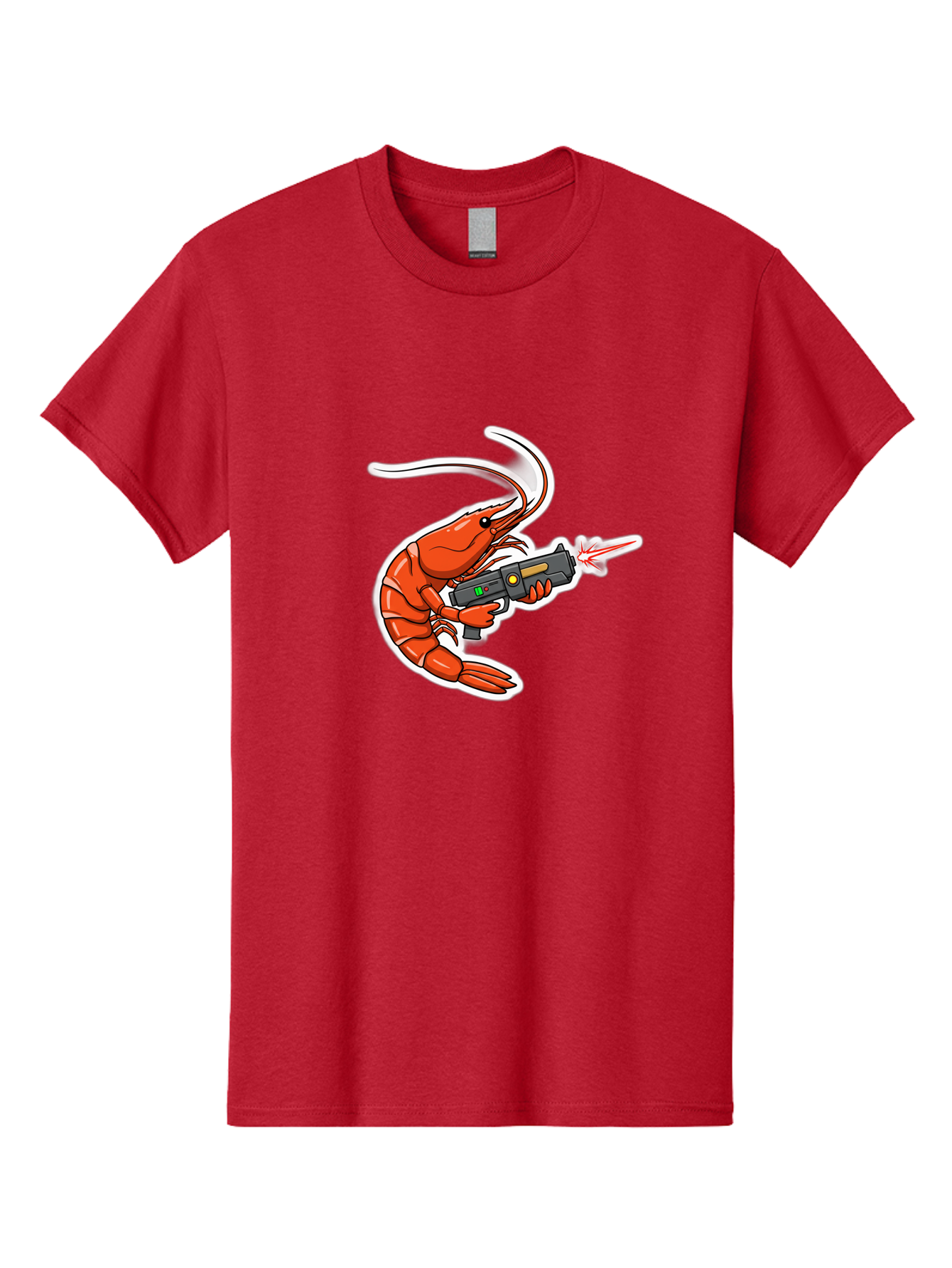 Shrimp-With-Gun-2 Men'S Graphic Tee, 100% Cotton, Comfortable Casual Summer Wear, Machine Washable, Vintage Camera, Old Camera, Antique Camera, Black Camera, Classic Photography, Photography Equipment, Nostalgic Device, Film Camera, Camera Art Ban461