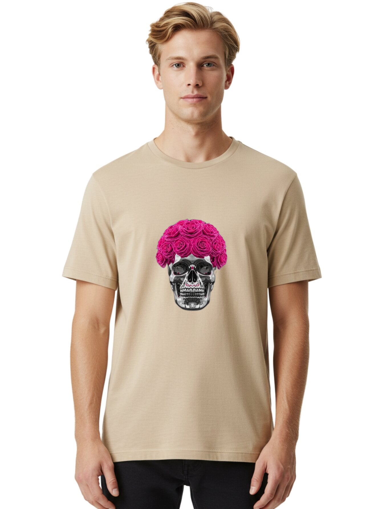Skull-With-Pink-Roses Men'S Graphic Tee, 100% Cotton, Comfortable Casual Summer Wear, Machine Washable, Vintage Camera, Old Camera, Antique Camera, Black Camera, Classic Photography, Photography Equipment, Nostalgic Device, Film Camera, Ban487 16