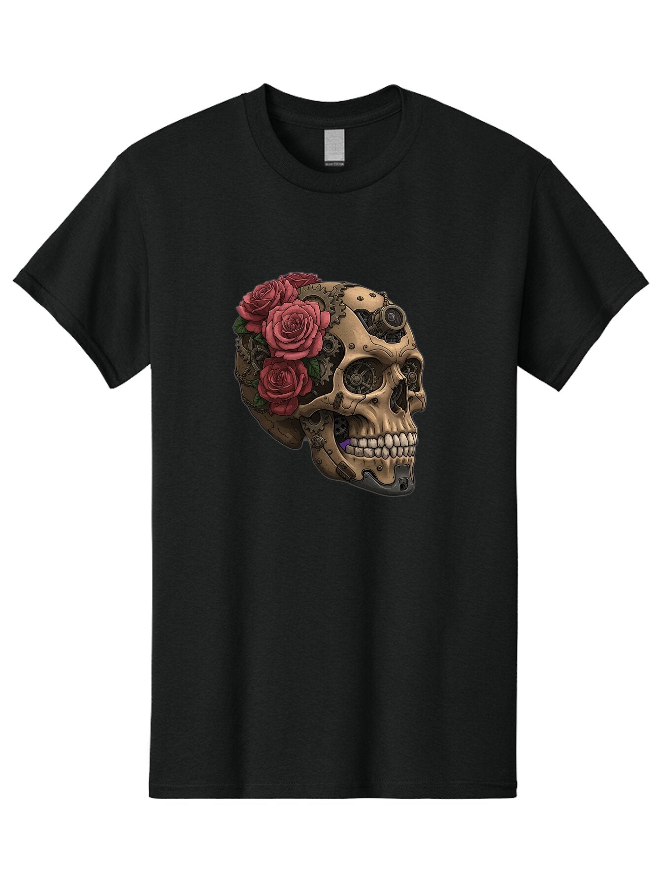 Skull-With-Red-Roses-1 Men'S Graphic Tee, 100% Cotton, Comfortable Casual Summer Wear, Machine Washable, Vintage Camera, Old Camera, Antique Camera, Black Camera, Classic Photography, Photography Equipment, Nostalgic Device, Film Camera, Ban488 11