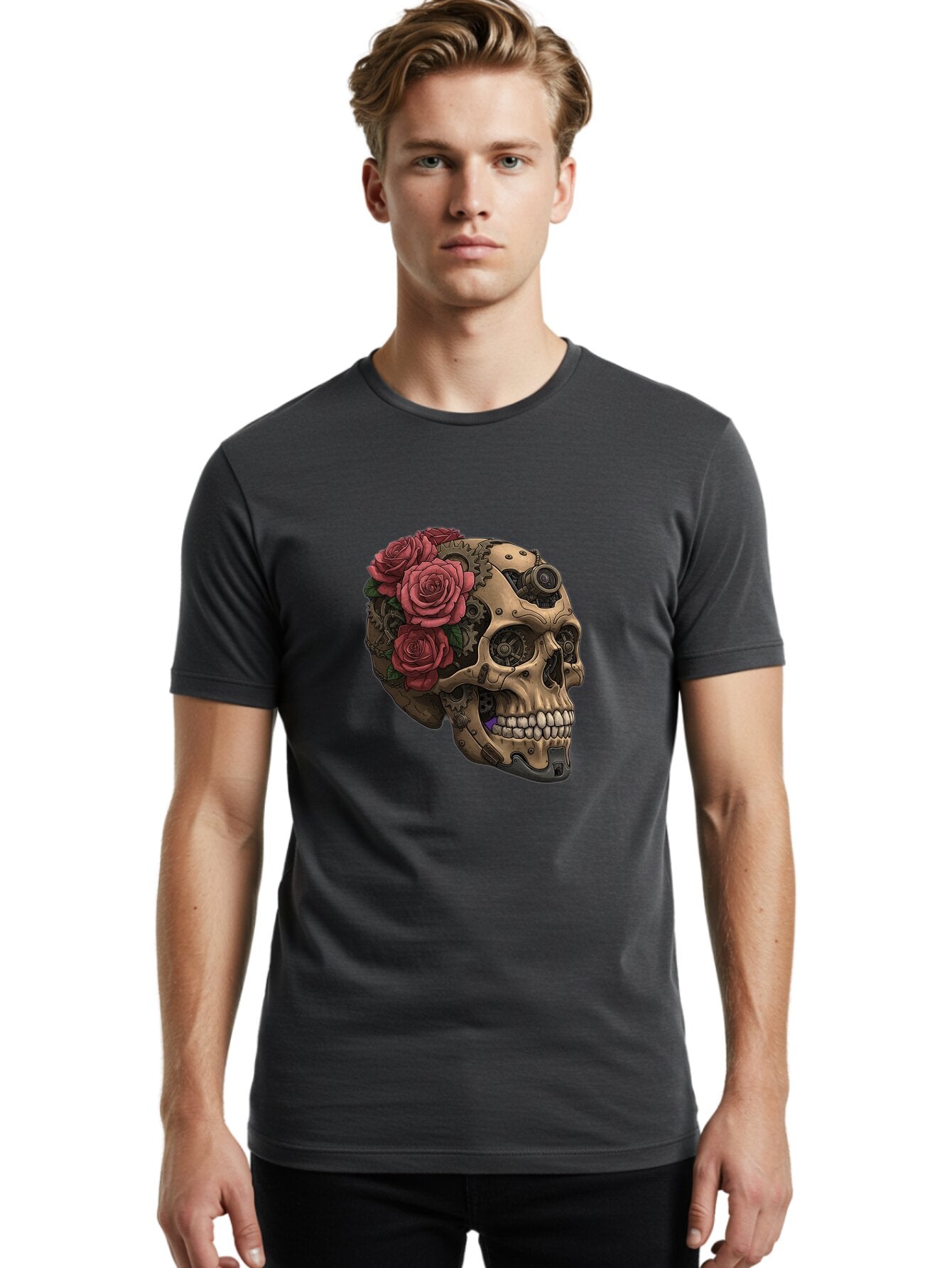 Skull-With-Red-Roses-1 Men'S Graphic Tee, 100% Cotton, Comfortable Casual Summer Wear, Machine Washable, Vintage Camera, Old Camera, Antique Camera, Black Camera, Classic Photography, Photography Equipment, Nostalgic Device, Film Camera, Ban488 26