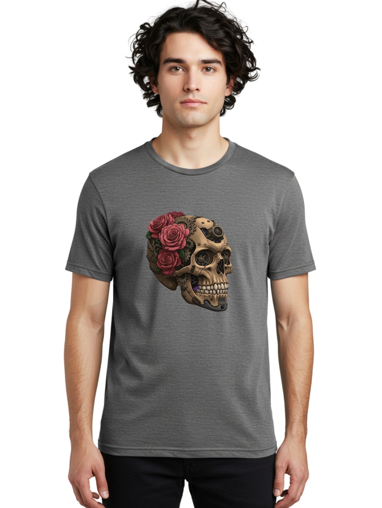 Skull-With-Red-Roses-1 Men'S Graphic Tee, 100% Cotton, Comfortable Casual Summer Wear, Machine Washable, Vintage Camera, Old Camera, Antique Camera, Black Camera, Classic Photography, Photography Equipment, Nostalgic Device, Film Camera, Ban488 17