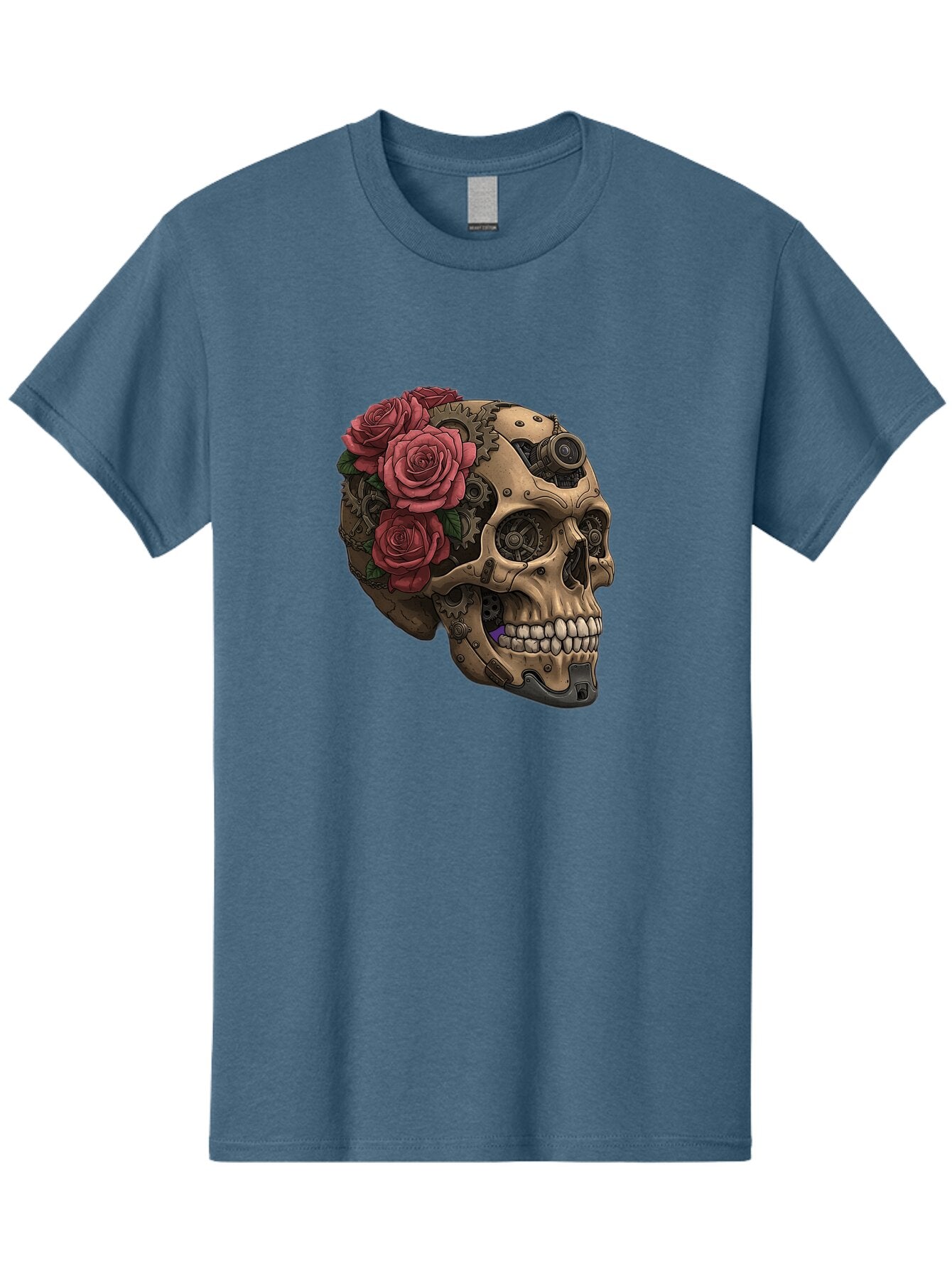 Skull-With-Red-Roses-1 Men'S Graphic Tee, 100% Cotton, Comfortable Casual Summer Wear, Machine Washable, Vintage Camera, Old Camera, Antique Camera, Black Camera, Classic Photography, Photography Equipment, Nostalgic Device, Film Camera, Ban488 3