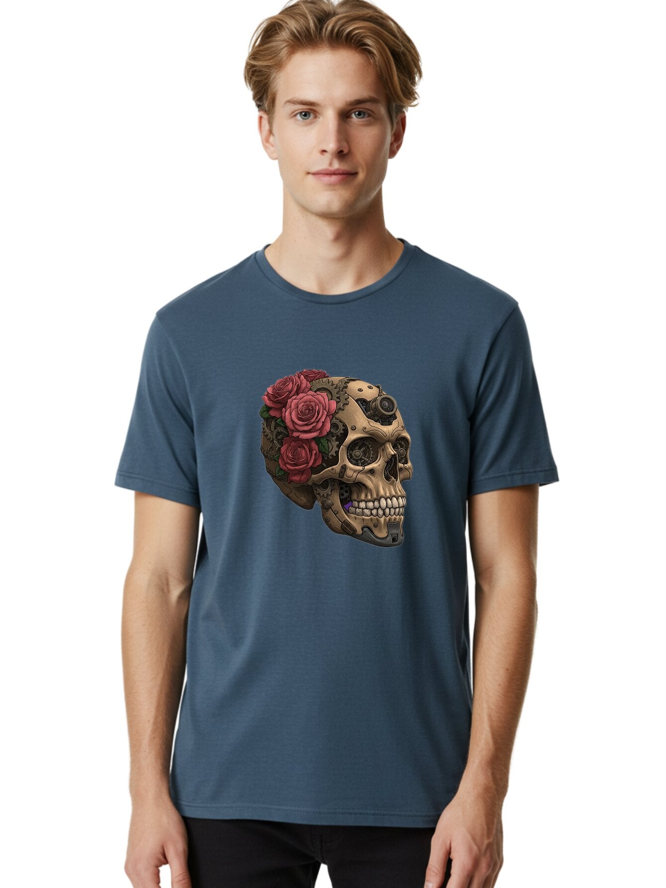 Skull-With-Red-Roses-1 Men'S Graphic Tee, 100% Cotton, Comfortable Casual Summer Wear, Machine Washable, Vintage Camera, Old Camera, Antique Camera, Black Camera, Classic Photography, Photography Equipment, Nostalgic Device, Film Camera, Ban488 22