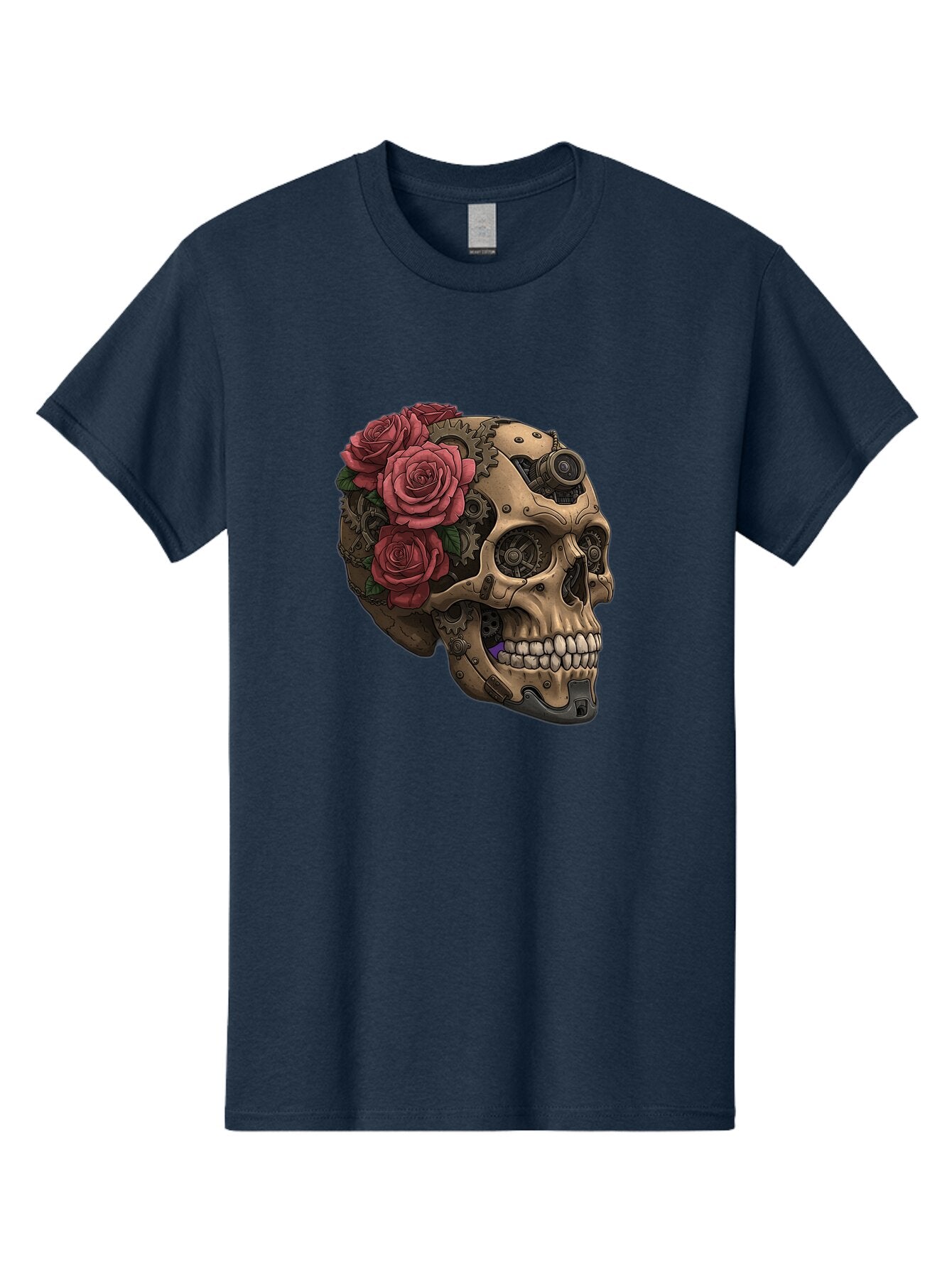 Skull-With-Red-Roses-1 Men'S Graphic Tee, 100% Cotton, Comfortable Casual Summer Wear, Machine Washable, Vintage Camera, Old Camera, Antique Camera, Black Camera, Classic Photography, Photography Equipment, Nostalgic Device, Film Camera, Ban488 5