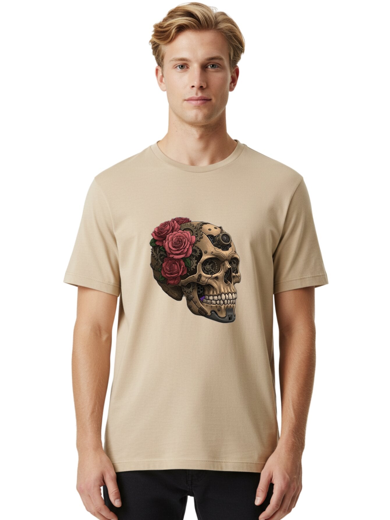 Skull-With-Red-Roses-1 Men'S Graphic Tee, 100% Cotton, Comfortable Casual Summer Wear, Machine Washable, Vintage Camera, Old Camera, Antique Camera, Black Camera, Classic Photography, Photography Equipment, Nostalgic Device, Film Camera, Ban488 21