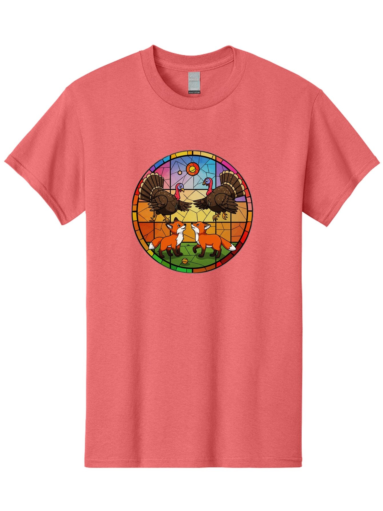 Stained-Glass-Turkeys-And-Foxes Men'S Graphic Tee, 100% Cotton, Comfortable Casual Summer Wear, Machine Washable, Vintage Camera, Old Camera, Antique Camera, Black Camera, Classic Photography, Photography Equipment, Nostalgic Device, Ban606 3