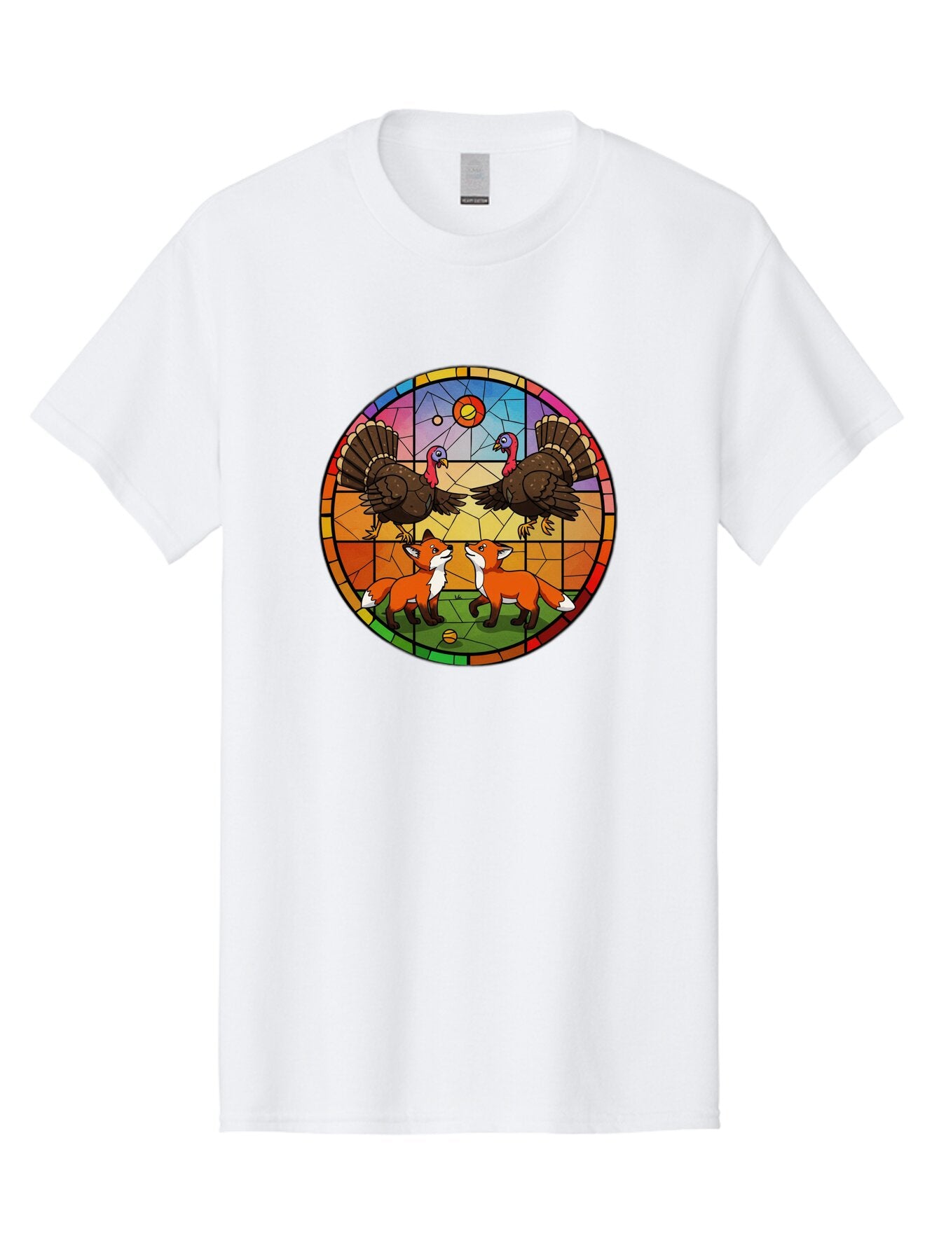 Stained-Glass-Turkeys-And-Foxes Men'S Graphic Tee, 100% Cotton, Comfortable Casual Summer Wear, Machine Washable, Vintage Camera, Old Camera, Antique Camera, Black Camera, Classic Photography, Photography Equipment, Nostalgic Device, Ban606 13