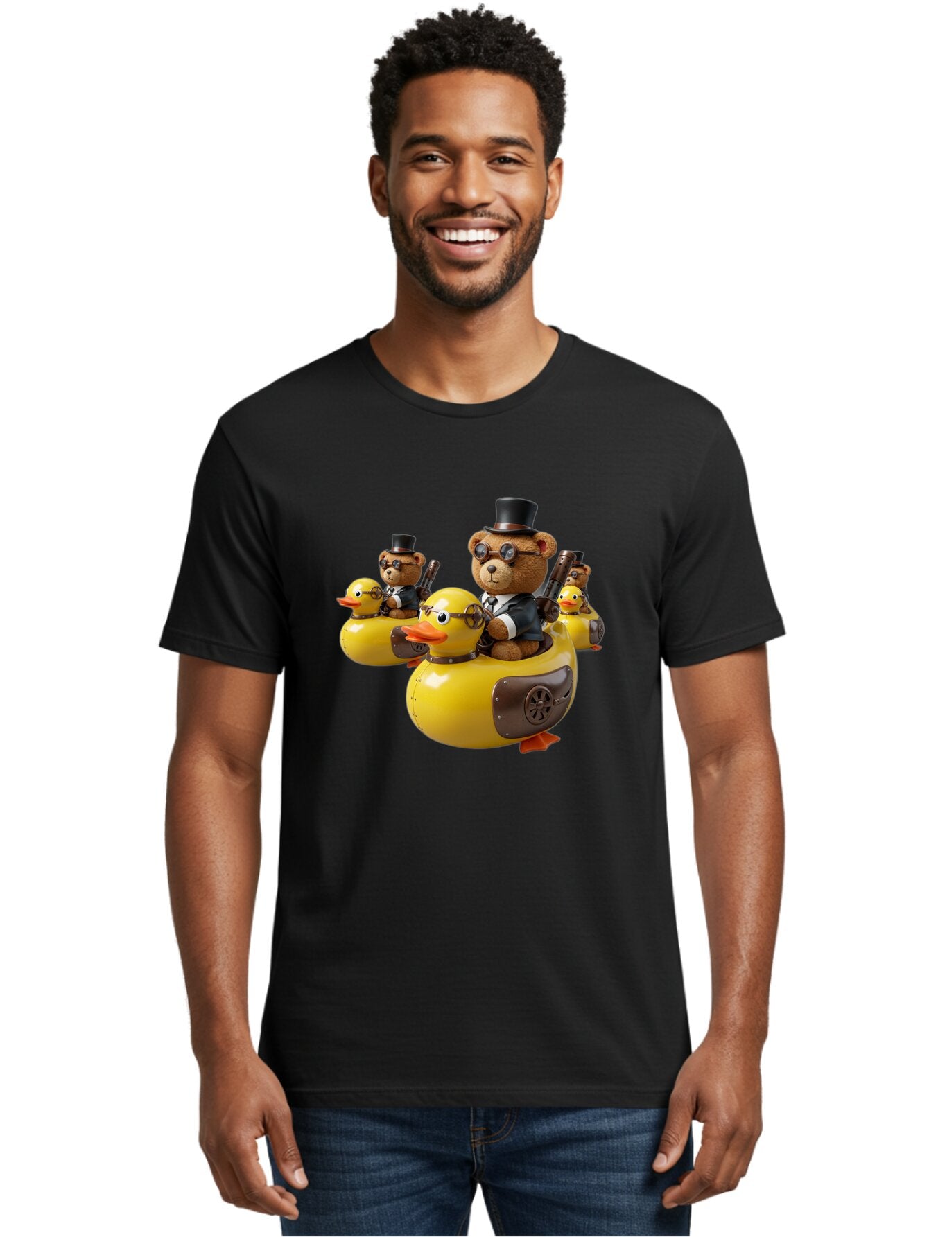 Steampunk-Bears-Riding-Ducks Men'S Graphic Tee, 100% Cotton, Comfortable Casual Summer Wear, Machine Washable, Vintage Camera, Old Camera, Antique Camera, Black Camera, Classic Photography, Photography Equipment, Nostalgic Device, Film Camera, Ban612 21