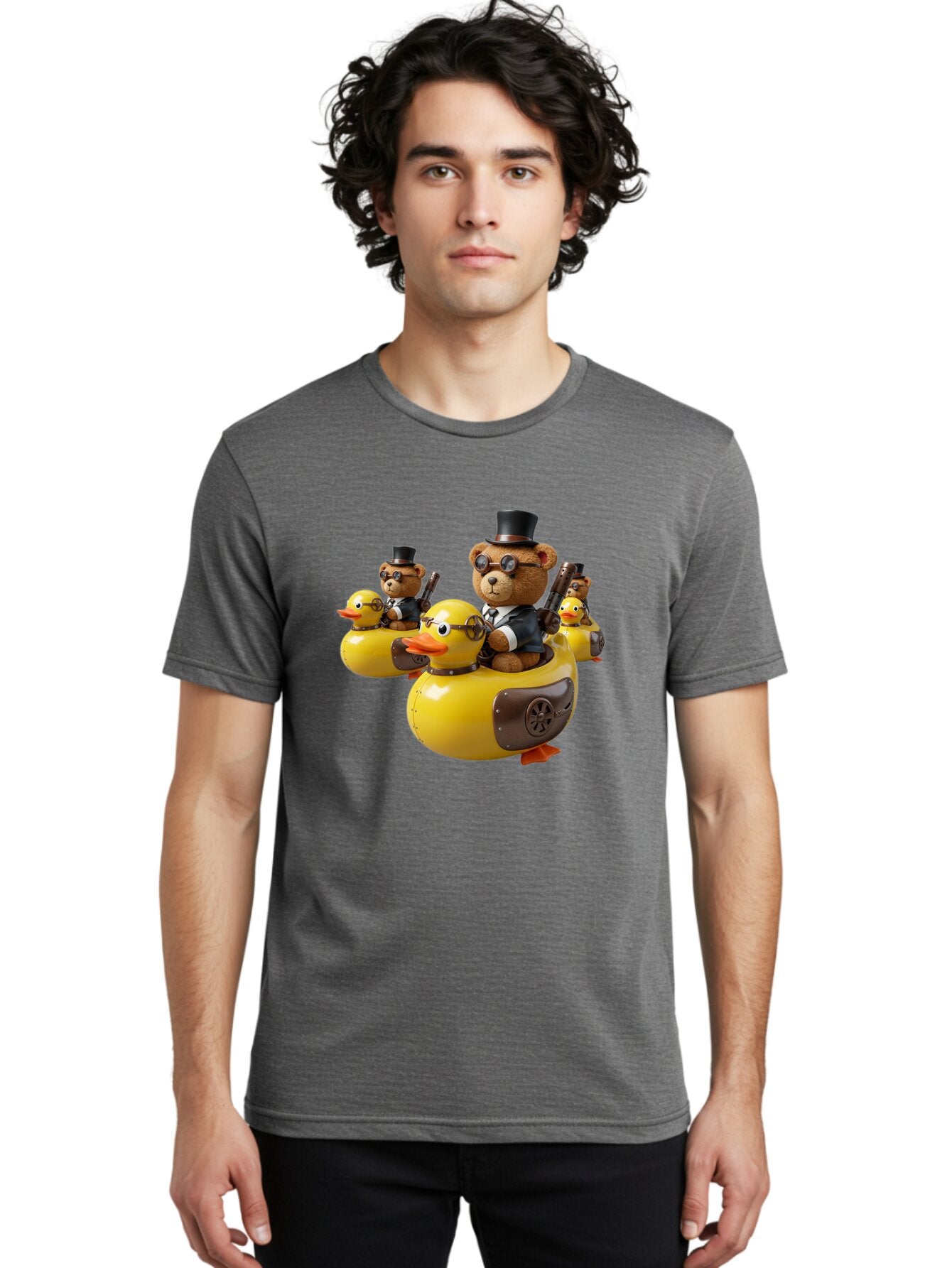 Steampunk-Bears-Riding-Ducks Men'S Graphic Tee, 100% Cotton, Comfortable Casual Summer Wear, Machine Washable, Vintage Camera, Old Camera, Antique Camera, Black Camera, Classic Photography, Photography Equipment, Nostalgic Device, Film Camera, Ban612 20