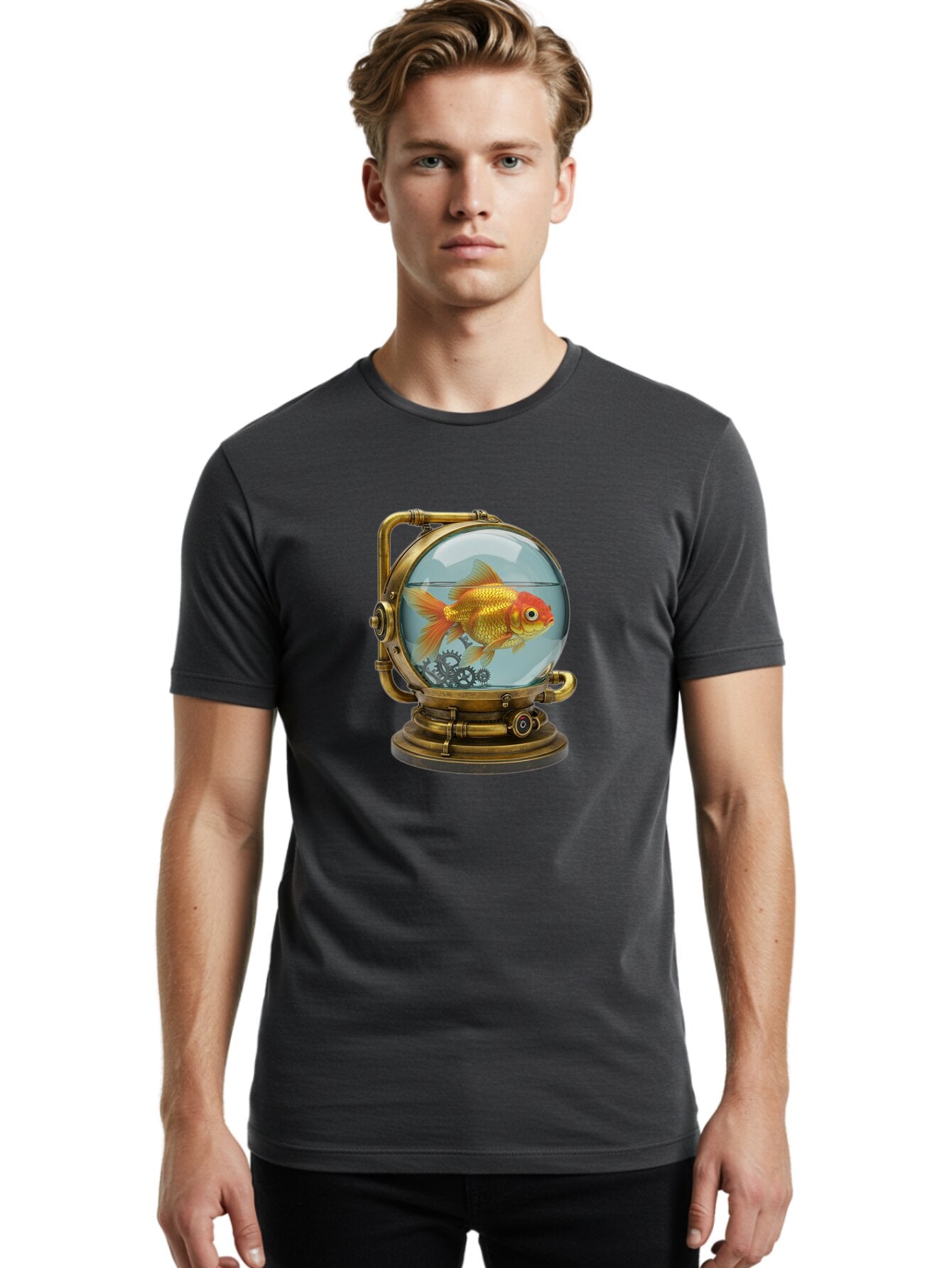Steampunk-Goldfish Men'S Graphic Tee, 100% Cotton, Comfortable Casual Summer Wear, Machine Washable, Vintage Camera, Old Camera, Antique Camera, Black Camera, Classic Photography, Photography Equipment, Nostalgic Device, Film Camera, Ban620 21