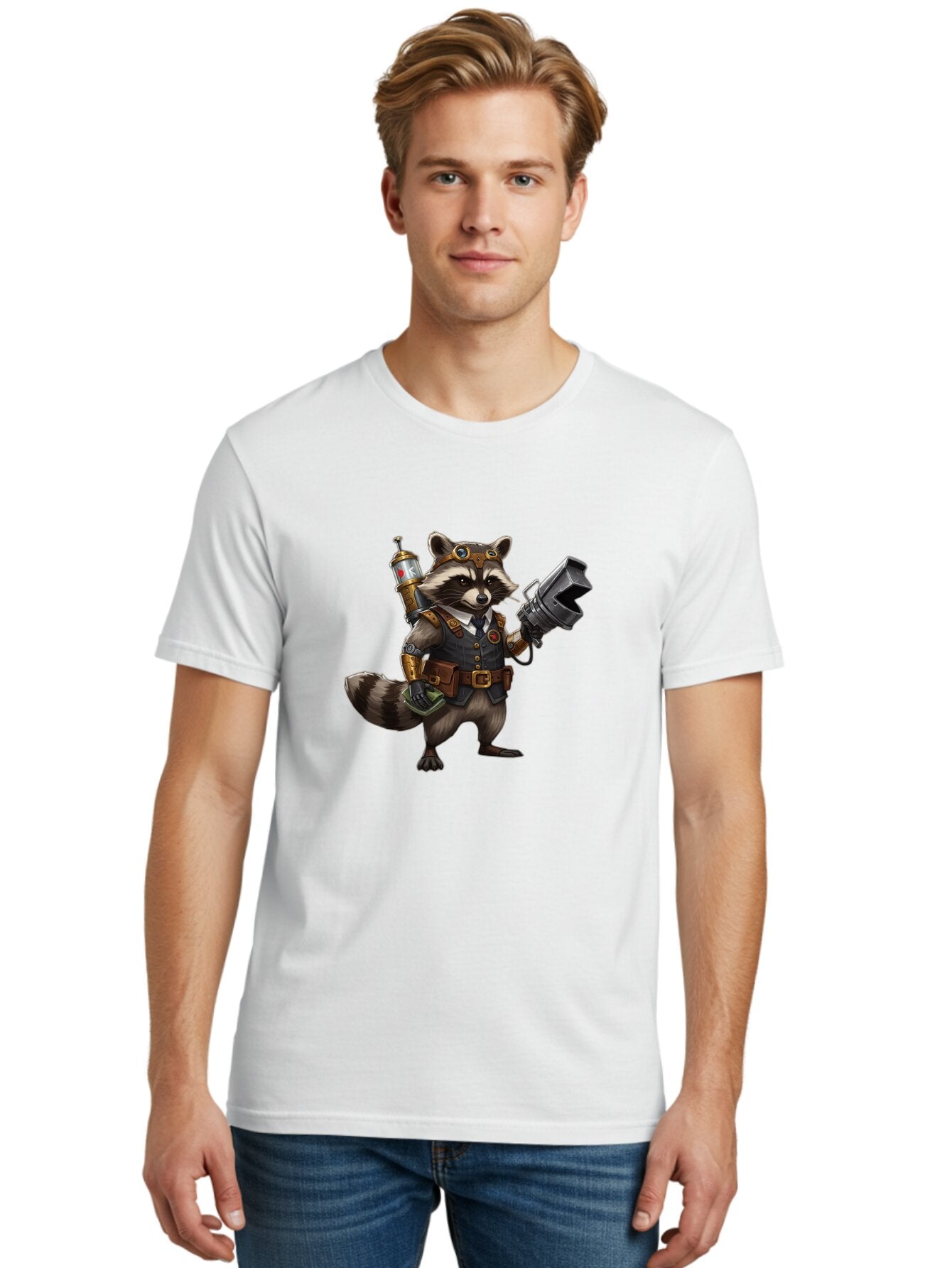 Steampunk-Raccoon Men'S Graphic Tee, 100% Cotton, Comfortable Casual Summer Wear, Machine Washable, Vintage Camera, Old Camera, Antique Camera, Black Camera, Classic Photography, Photography Equipment, Nostalgic Device, Film Camera, Camera Art Ban624 29
