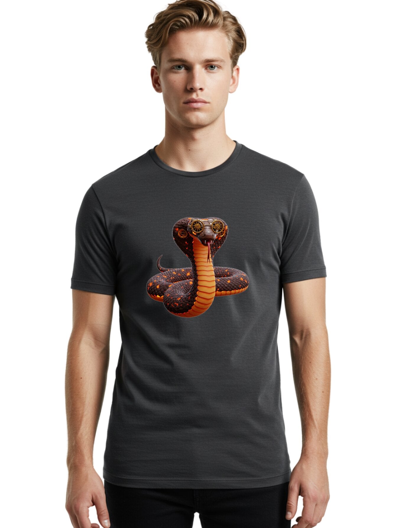 Steampunk-Snake Men'S Graphic Tee, 100% Cotton, Comfortable Casual Summer Wear, Machine Washable, Vintage Camera, Old Camera, Antique Camera, Black Camera, Classic Photography, Photography Equipment, Nostalgic Device, Film Camera, Camera Art Ban626 26