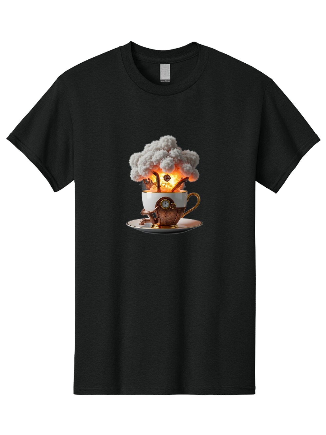 Steampunk-Tea-Cup-Explosion Men'S Graphic Tee, 100% Cotton, Comfortable Casual Summer Wear, Machine Washable, Vintage Camera, Old Camera, Antique Camera, Black Camera, Classic Photography, Photography Equipment, Nostalgic Device, Film Camera, Ban631