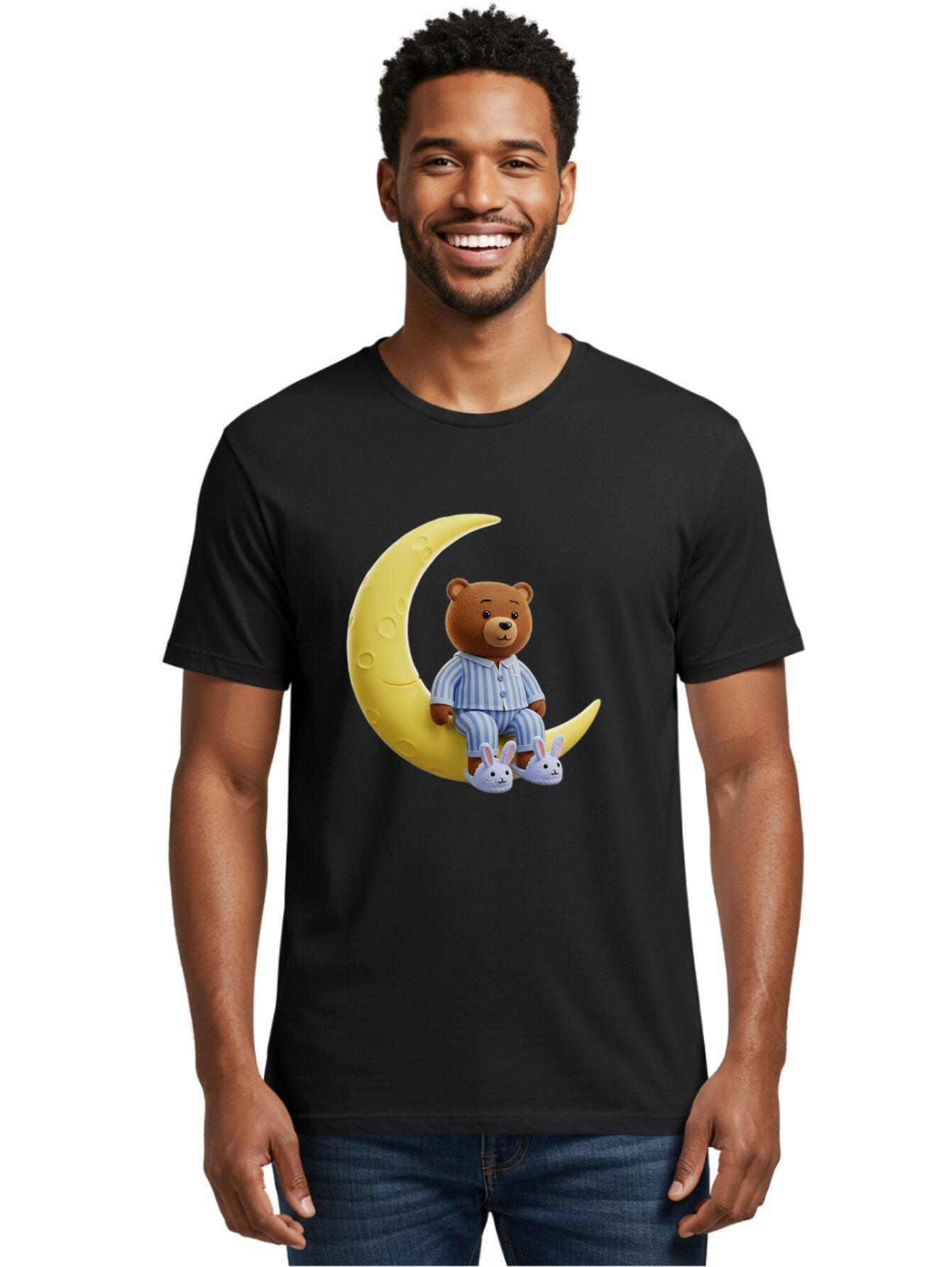 Teddy-On-Crescent-Moon Men'S Graphic Tee, 100% Cotton, Comfortable Casual Summer Wear, Machine Washable, Vintage Camera, Old Camera, Antique Camera, Black Camera, Classic Photography, Photography Equipment, Nostalgic Device, Film Camera, Ban729 24